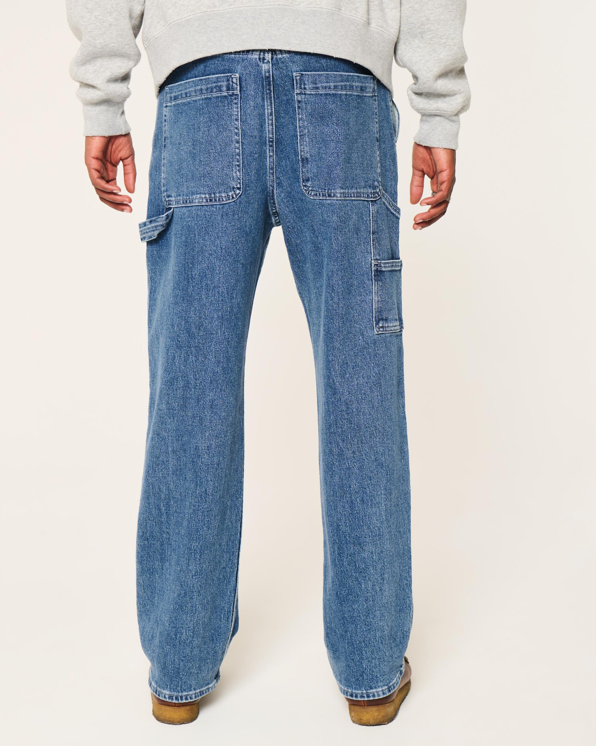 Medium Wash Baggy Cargo Jeans Product Image