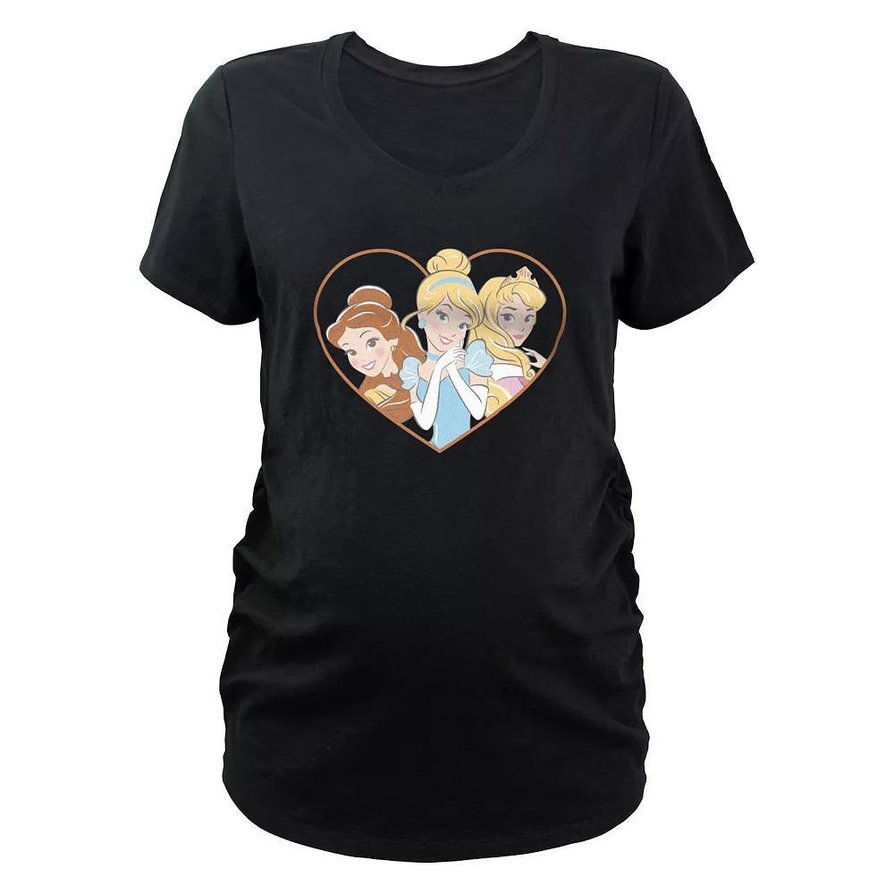 Disney Princess Belle, Cinderella & Aurora Blushing Heart Maternity Graphic Tee, Women's, Size: Medium-Mat, Black Product Image