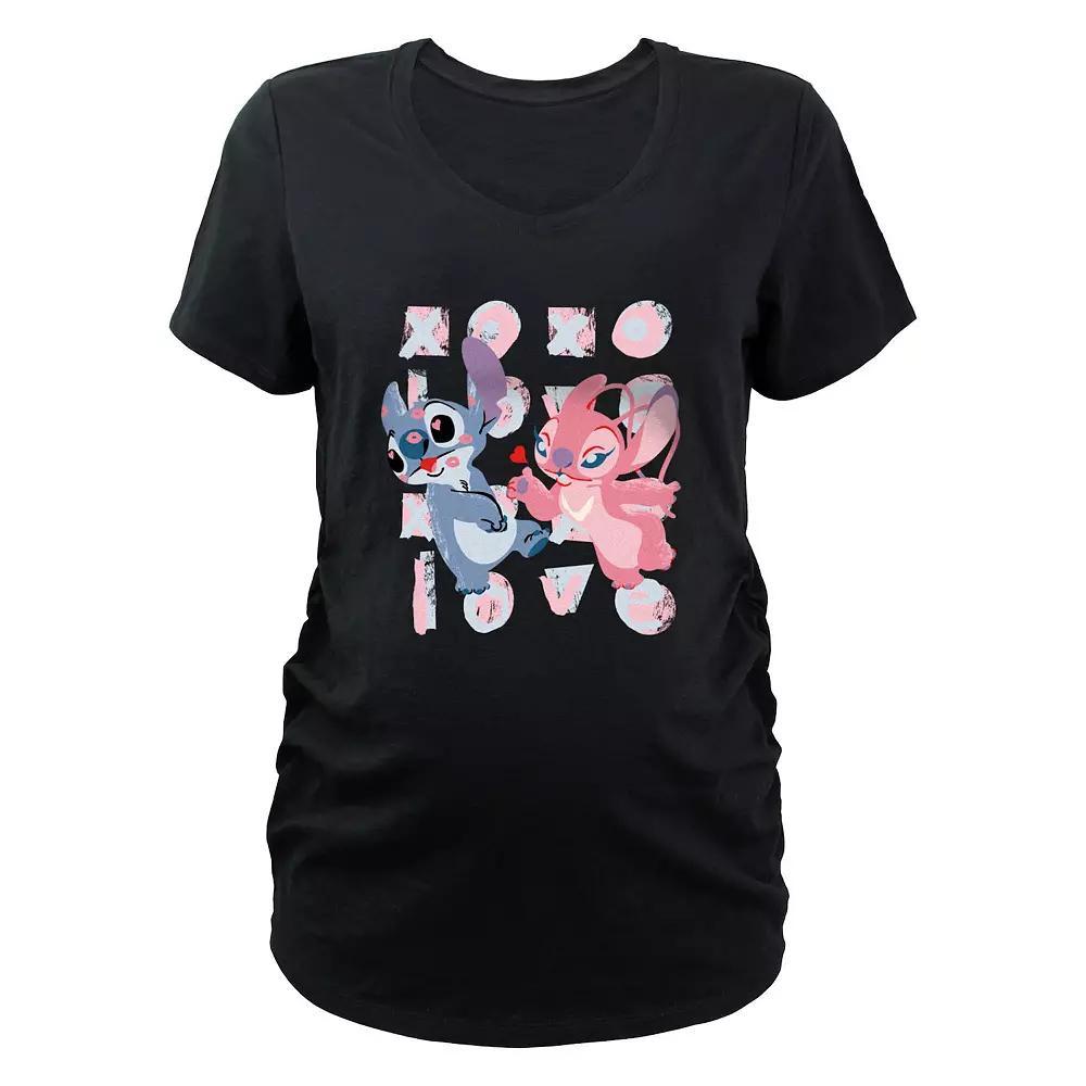 Disney's Lilo & Stitch Angel Blowing Kisses At Stitch Maternity Graphic Tee, Women's, Size: Medium-Mat, Black Product Image