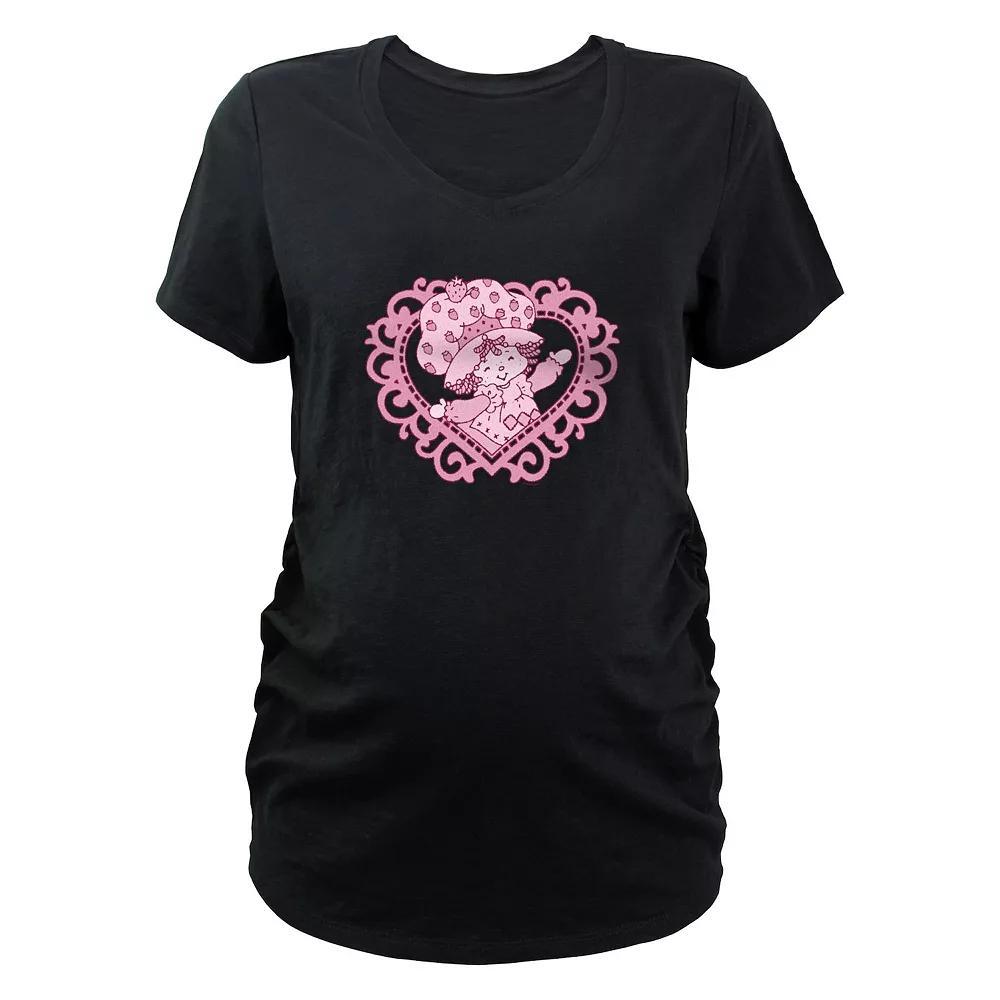Maternity Strawberry Shortcake Heart Portrait Graphic Tee, Women's, Size: Medium-Mat, Black Product Image
