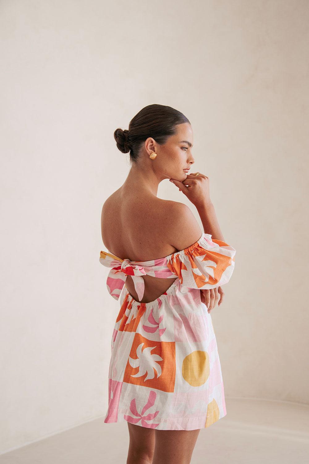Zoi Babydoll Dress - Palm Tile Fuego Product Image