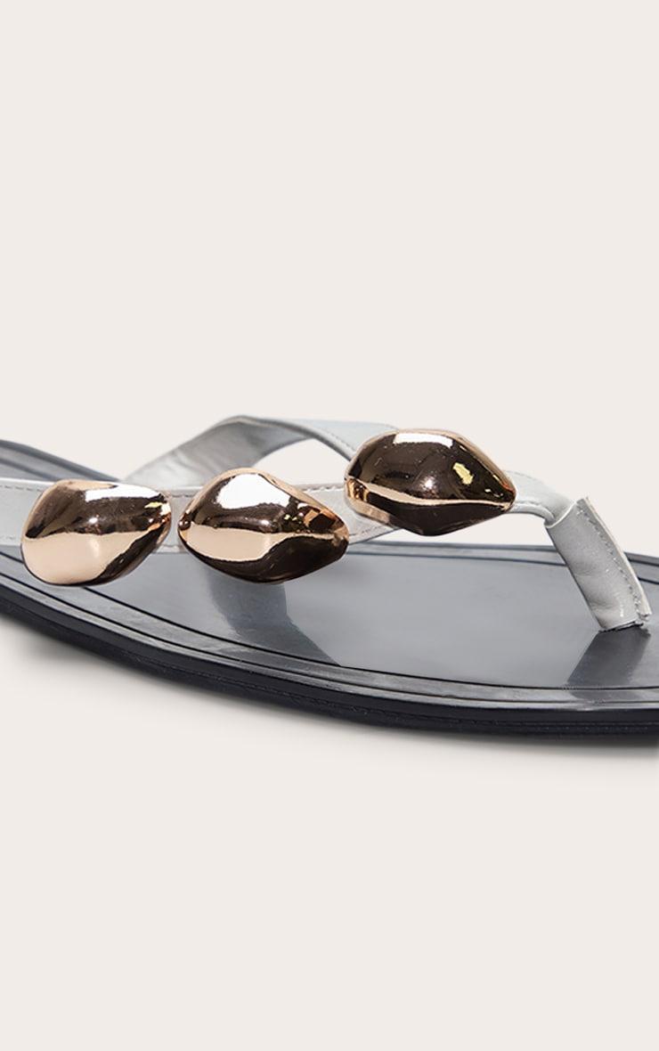 White Toe Thong Gold Textured Hardware Sandals Product Image