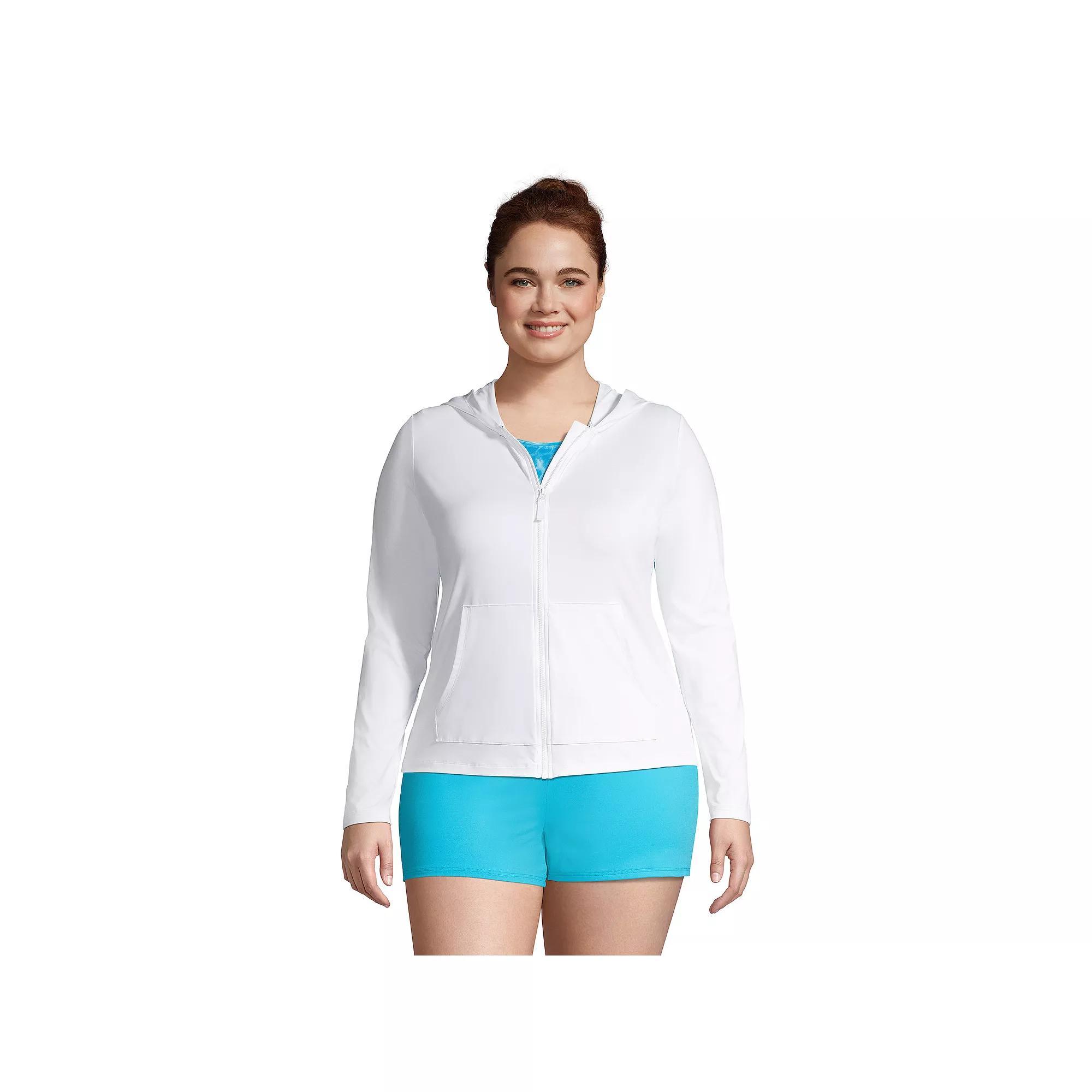 Petite Lands' End UPF 50 Hooded Full-Zip Long Sleeve Rash Guard, Women's, Size: XL Petite, White Product Image