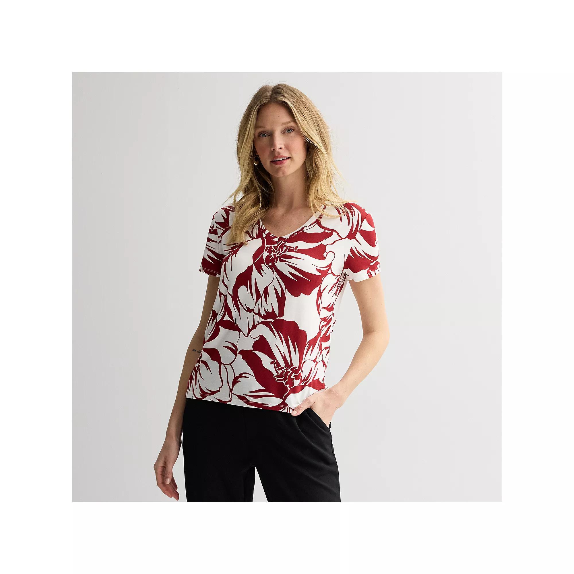 Women's Nine West Essential V-Neck T-Shirt, Size: XS, Green Ada Flora Product Image