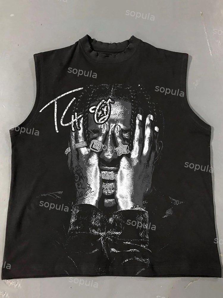 Sopula Stylish Casual Travis Scott Portrait Graphic Print Cotton Tank Top Product Image