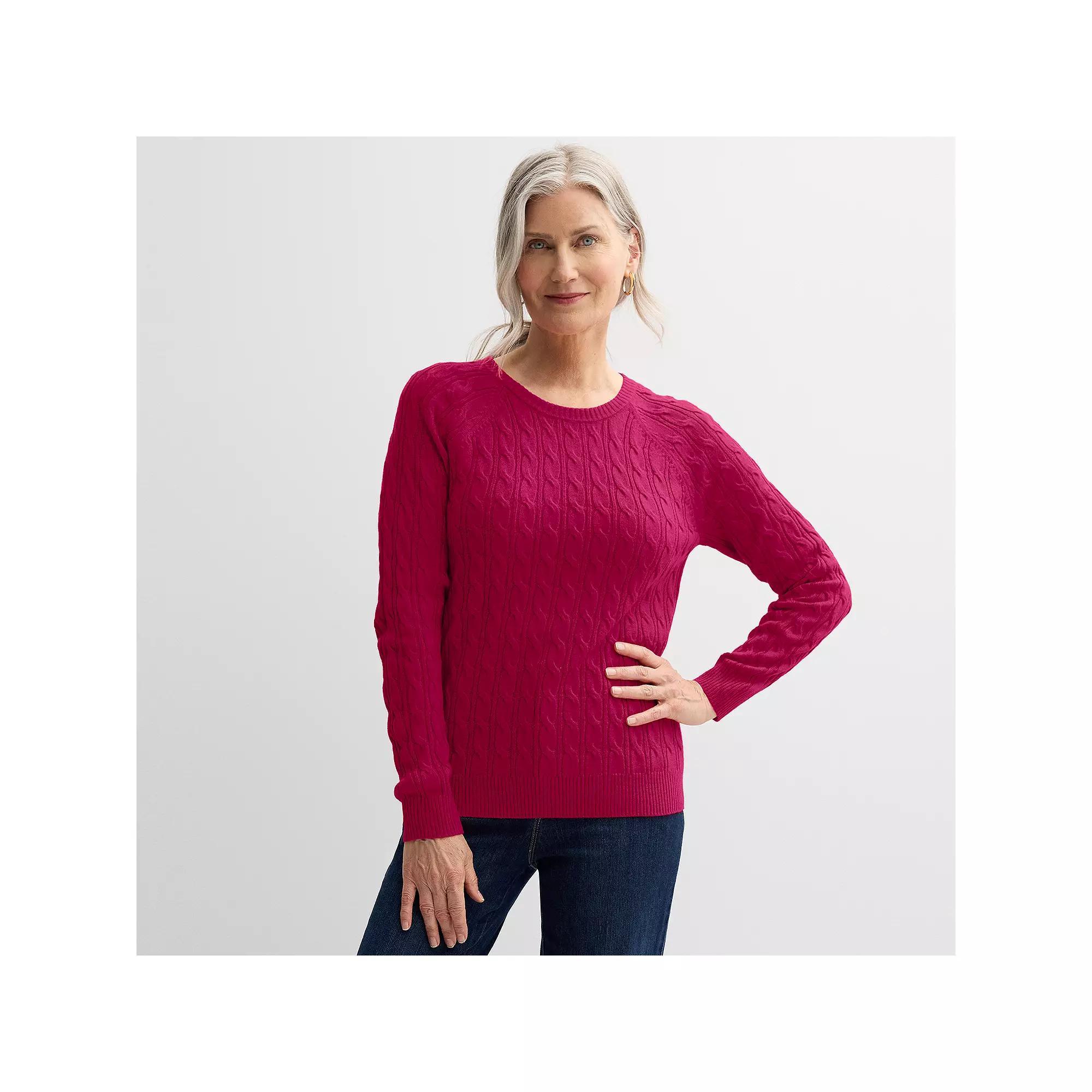 Petite Croft & Barrow® The Extra Soft Cabled Crewneck Sweater, Women's, Size: XXL Petite, Black Product Image