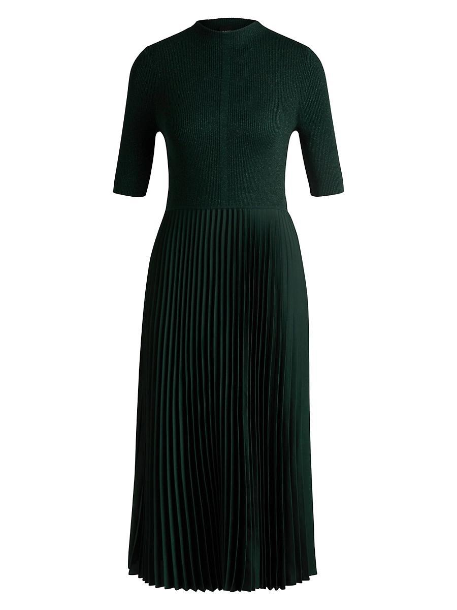 Womens Cropped-Sleeve Dress with Pliss Skirt Product Image
