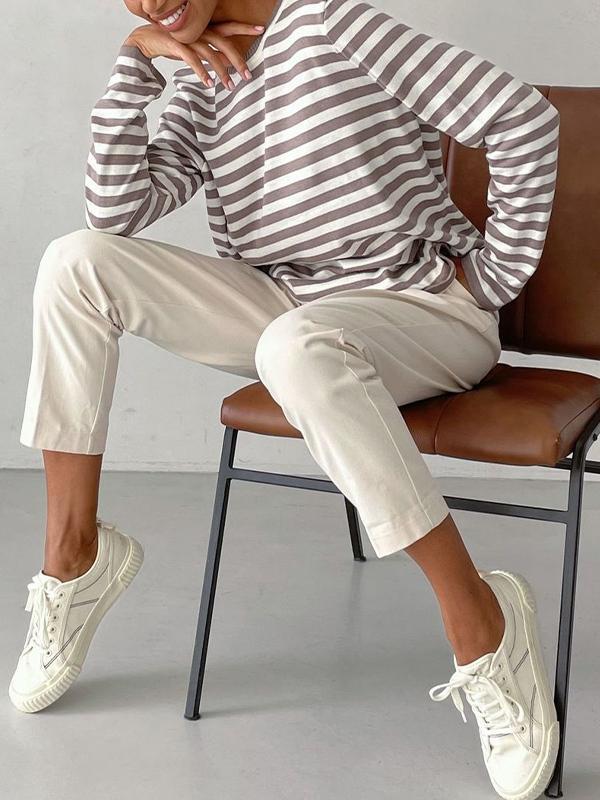 Striped Crew Neck Knit Sweater Product Image