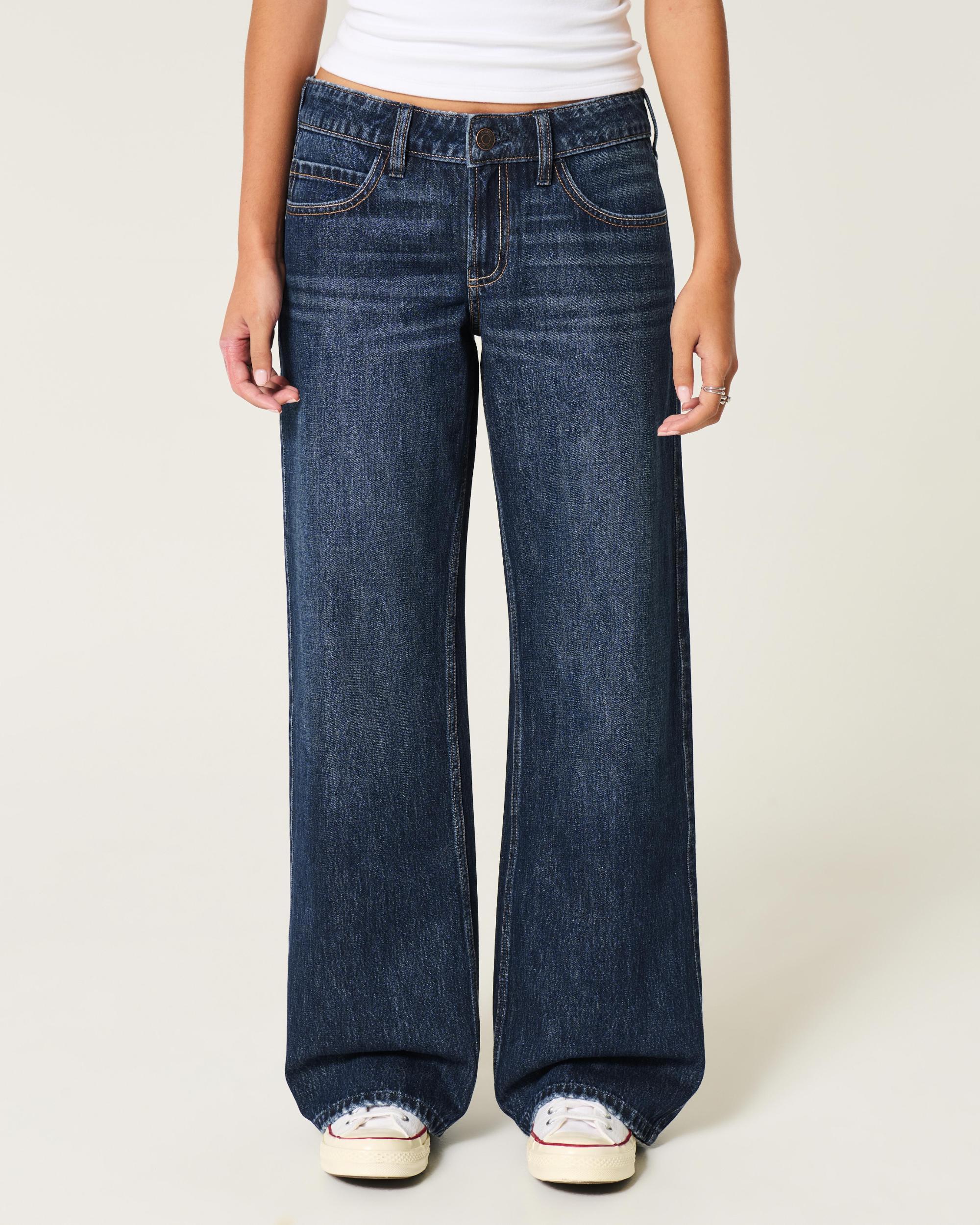 Low-Rise Dark Wash Baggy Jeans Product Image