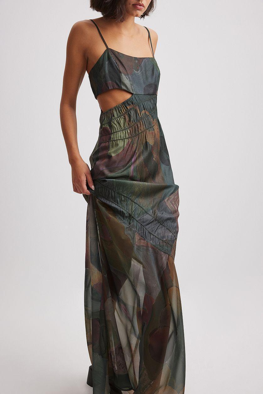 Ruched Satin Maxi Dress Product Image