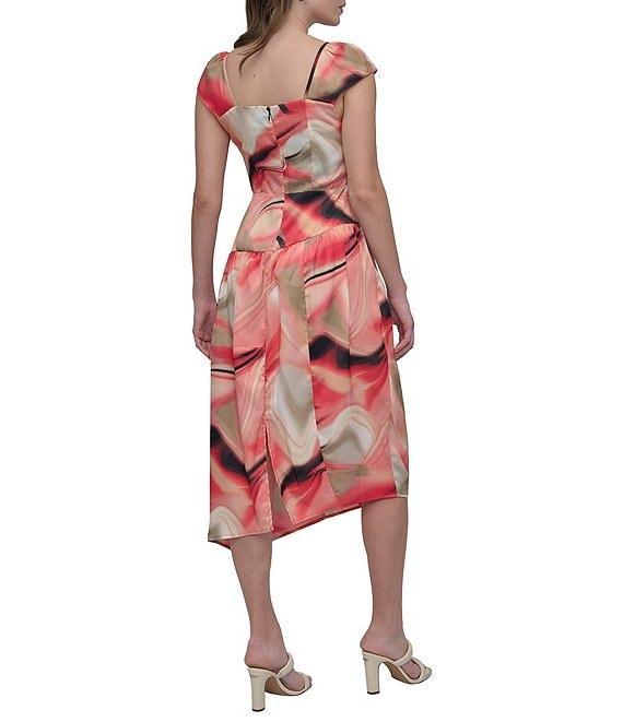 DKNY by Donna Karan Short Sleeve V-Neck Marble Print Satin Dress Product Image