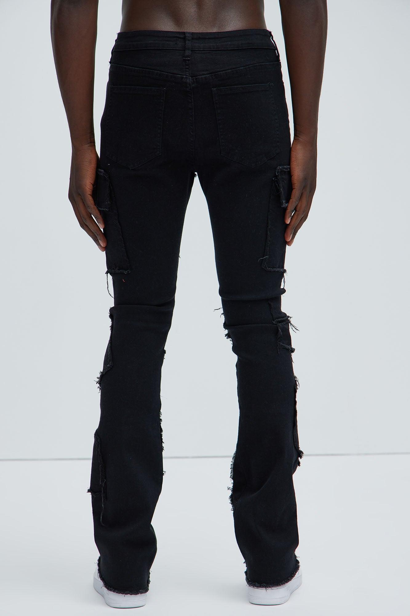 Trapping Frayed Stacked Skinny Flare Pants - Black Product Image