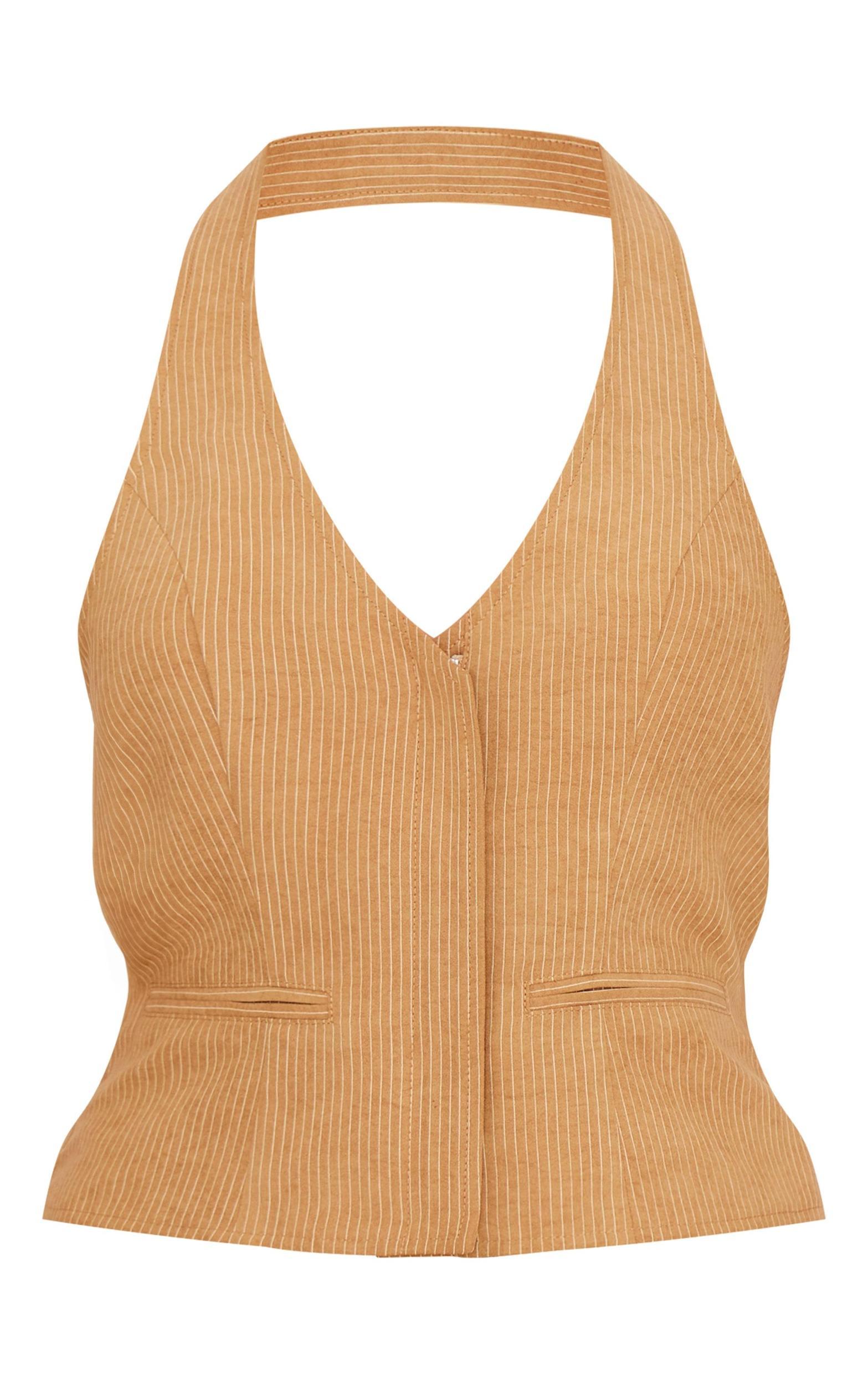 Olive Peach Skin Striped Plunge Vest Product Image