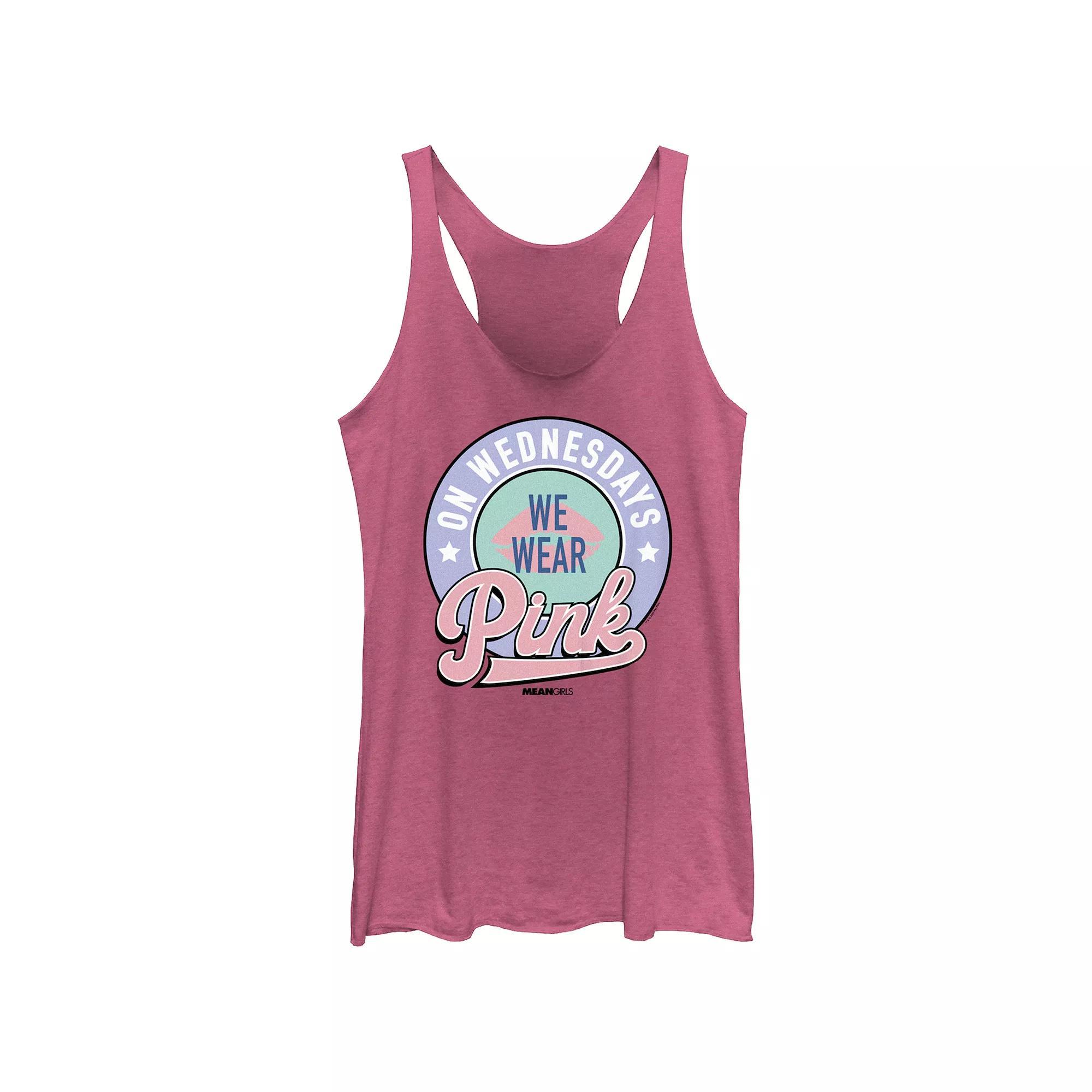 Juniors' Mean Girls On Wednesdays We Wear Pink Stamp Tri-Blend Racerback Graphic Tank Top, Girl's, Size: XS, Pink Grey Product Image