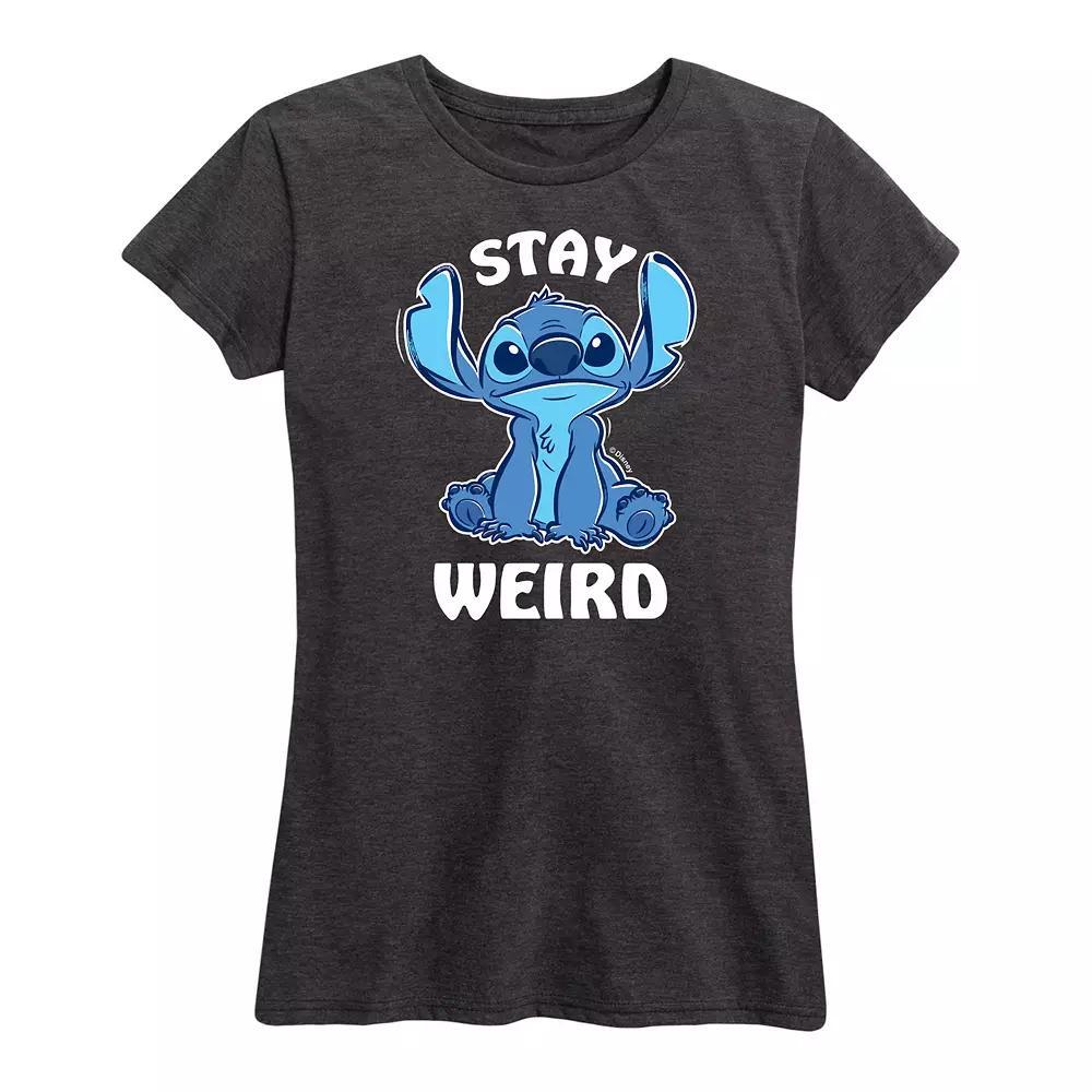Disneys Lilo & Stitch Womens Stay Weird Graphic Tee Grey Gray Product Image