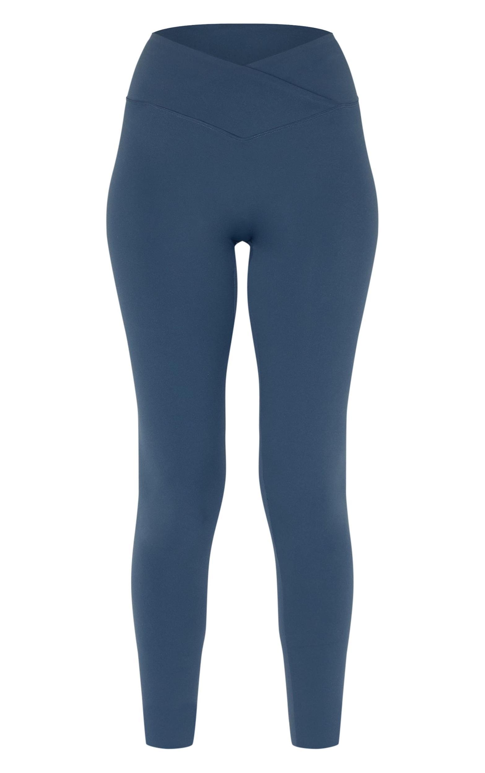 Midnight Blue Sculpt Wrap Waist Gym Leggings Product Image