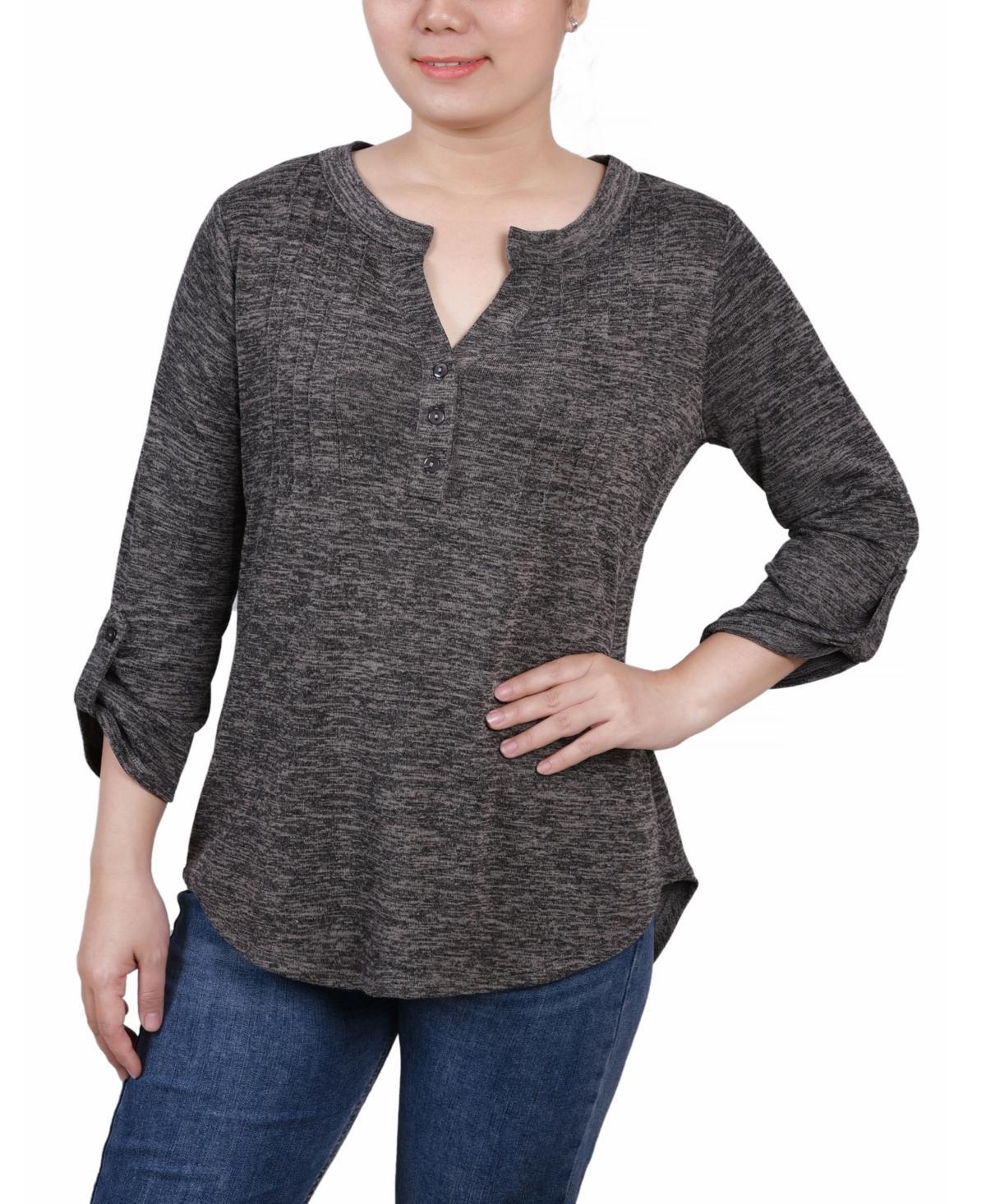 Womens 3/4 Roll Tab Sleeve Y-Neck Top Product Image