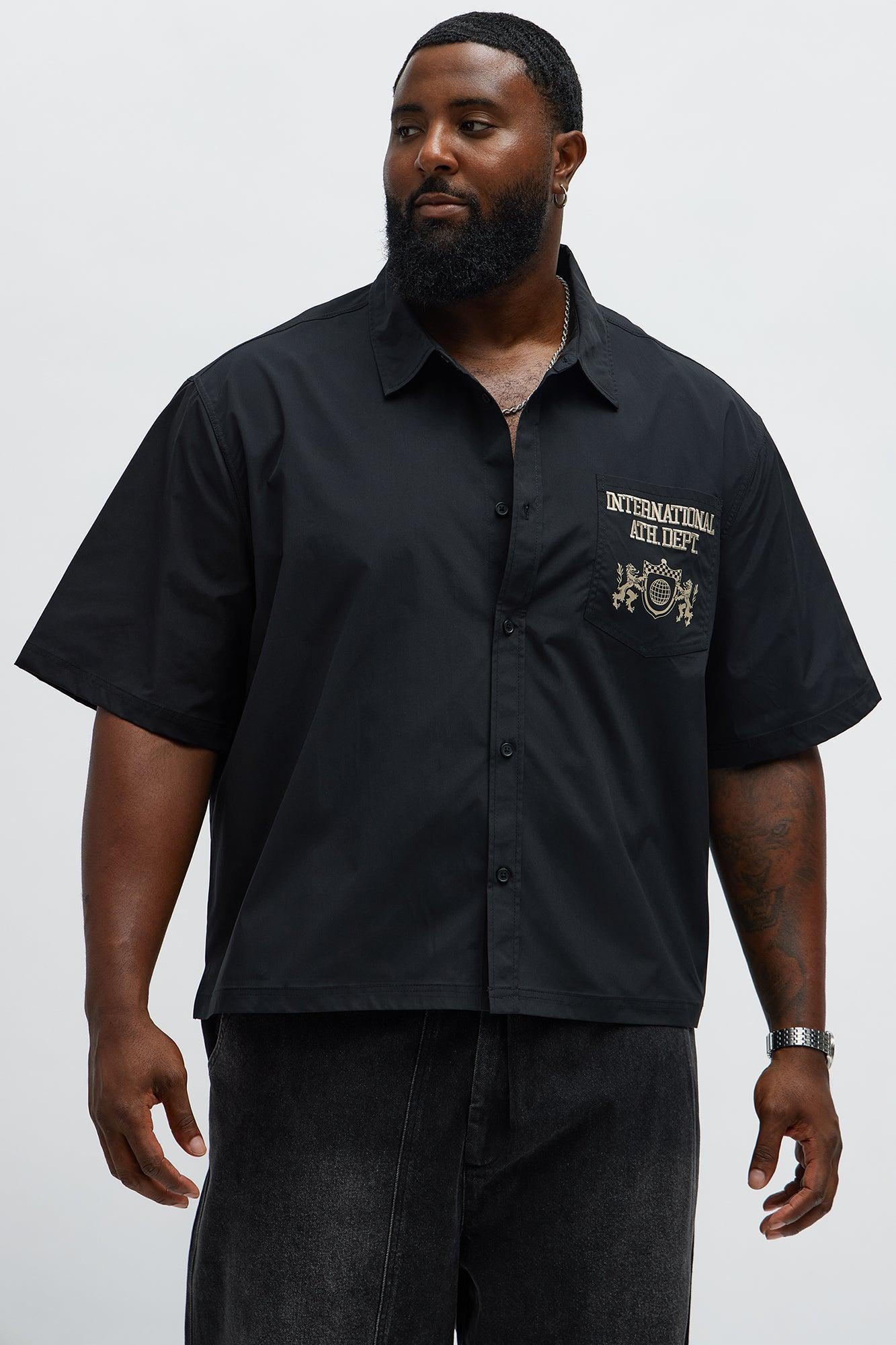 Cropped Athletic Dept. Short Sleeve Button Up Shirt - Black Product Image