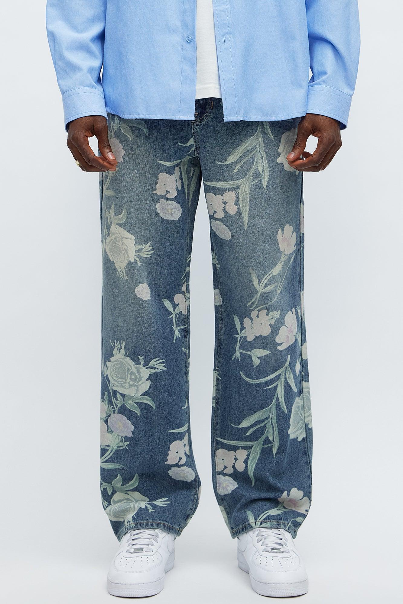 Relaxed Straight Fallen Roses Jeans - Medium Blue Wash Product Image