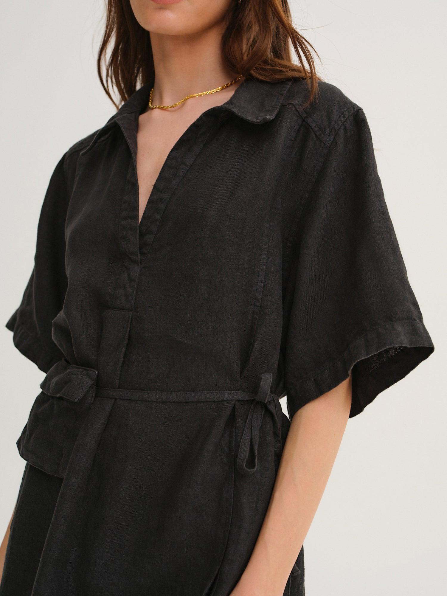 Organic Linen Belt Maxi Dress Female Product Image