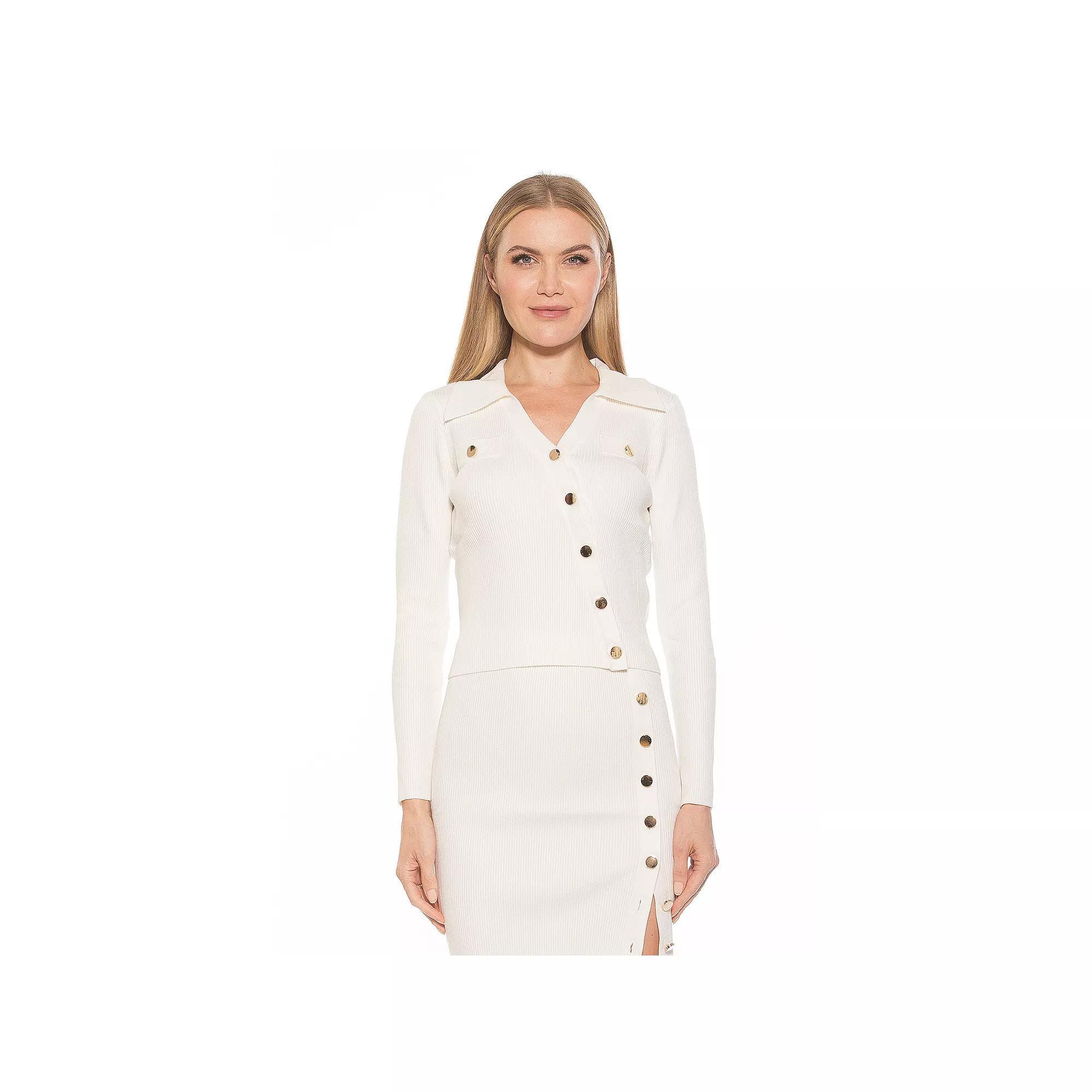 Women's ALEXIA ADMOR Sam Ribbed Knit Asymmetric Button Down Long Sleeve Top, Size: XL, Ivory Product Image