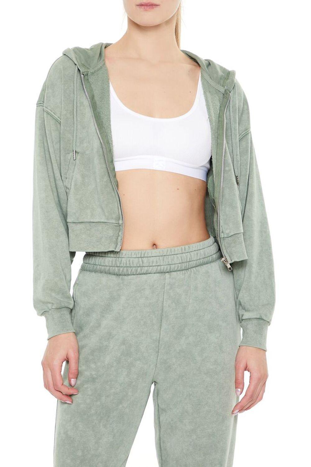 Cropped Cloud Wash Zip-Up Hoodie | Forever 21 Product Image