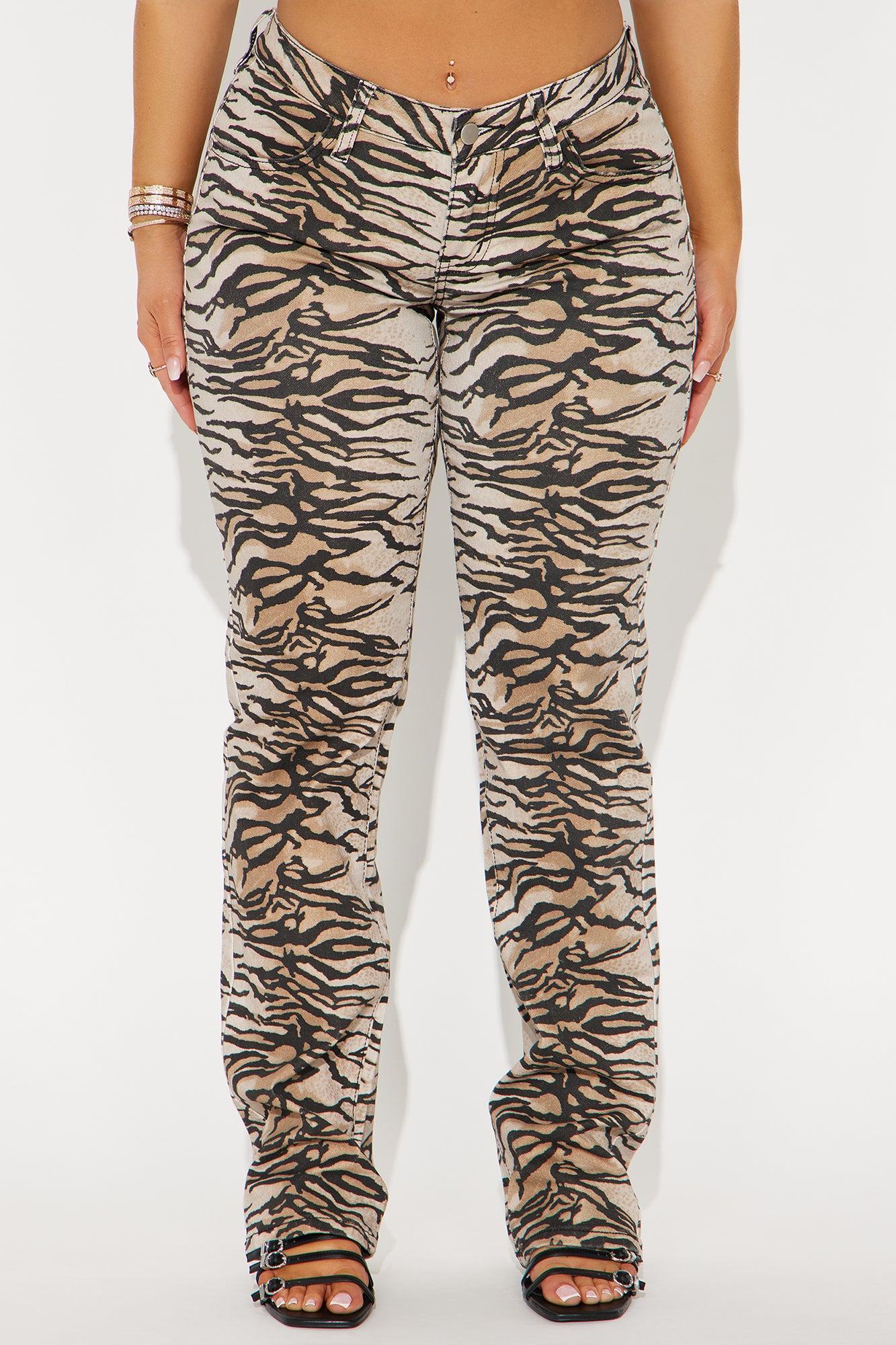Tigress Low Rise Tiger Print Straight Leg Jeans - Taupe/combo Product Image
