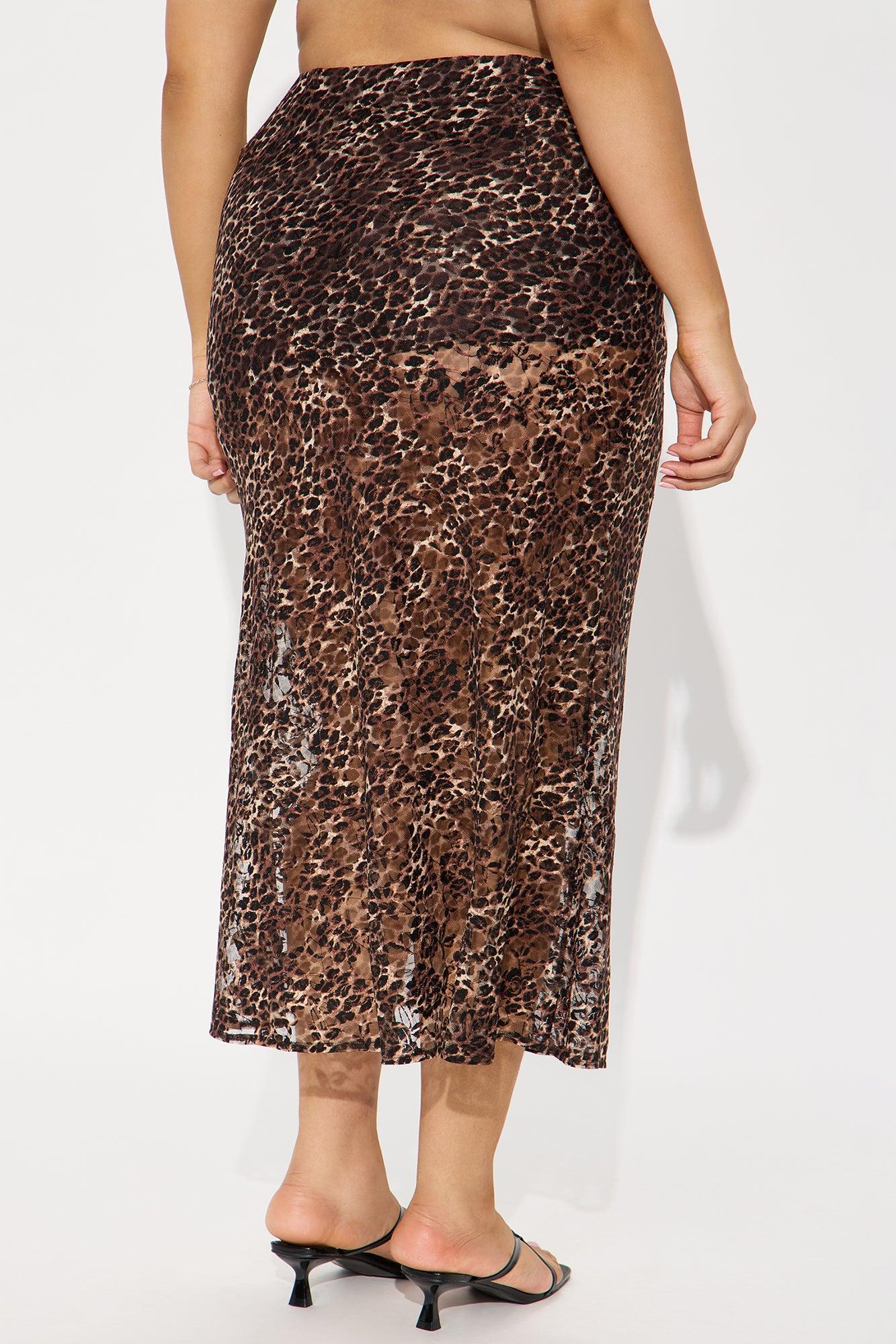 On The Prowl Leopard Print Lace Midi Skirt - Brown/combo Product Image