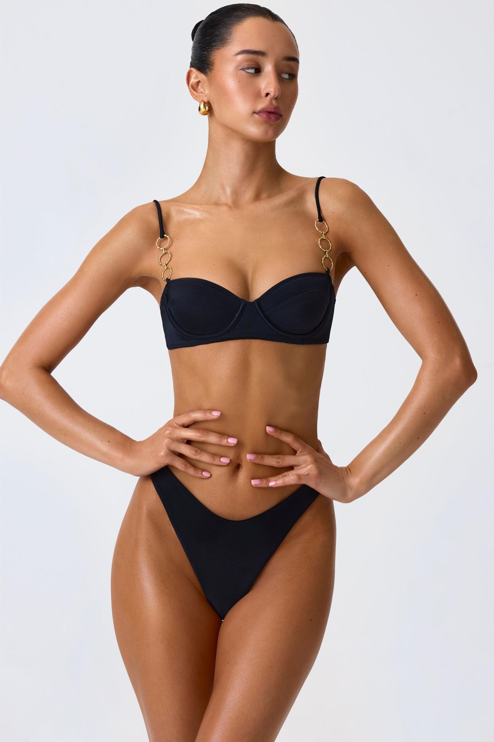 Embellished Underwired Balconette Bikini Top in Black Product Image