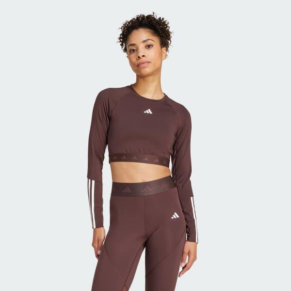 adidas Hyperglam Training Cropped Long Sleeve Tee Shadow Brown M Womens Product Image