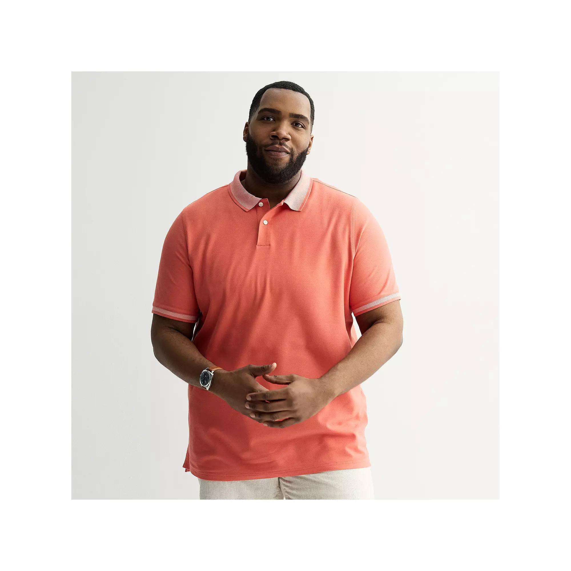 Big & Tall Sonoma Goods For Life The Essential Solid Pique Polo, Mens Tipped Pink Product Image