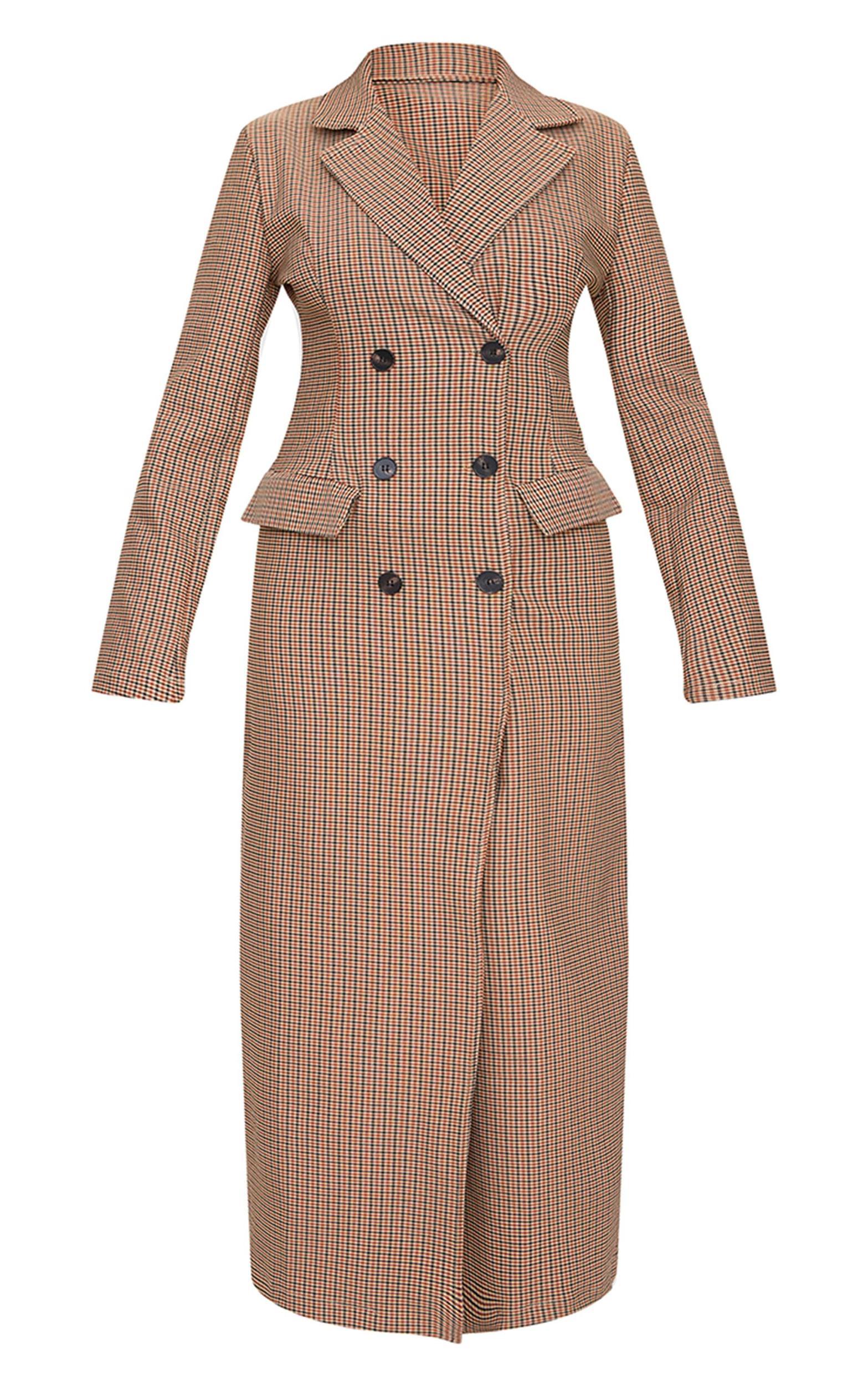 Brown Check Woven Blazer Maxi Dress Product Image
