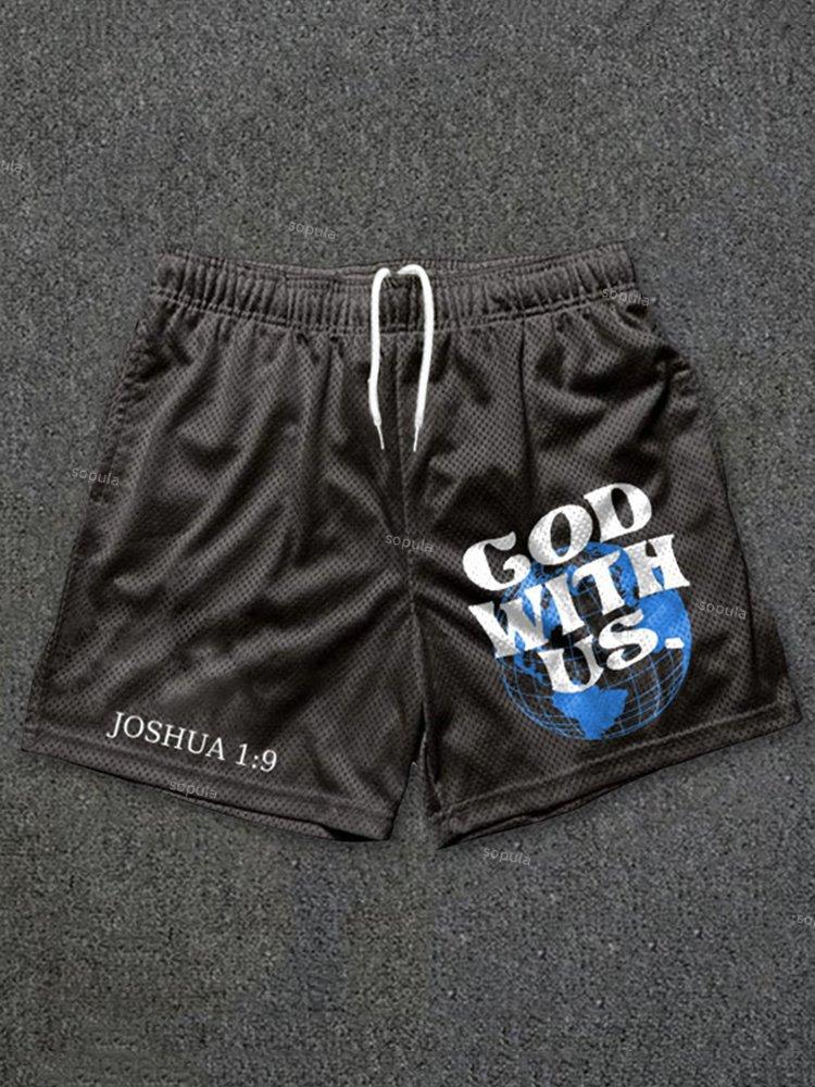 Sopula God With Us Print Casual Street Mesh Shorts Product Image