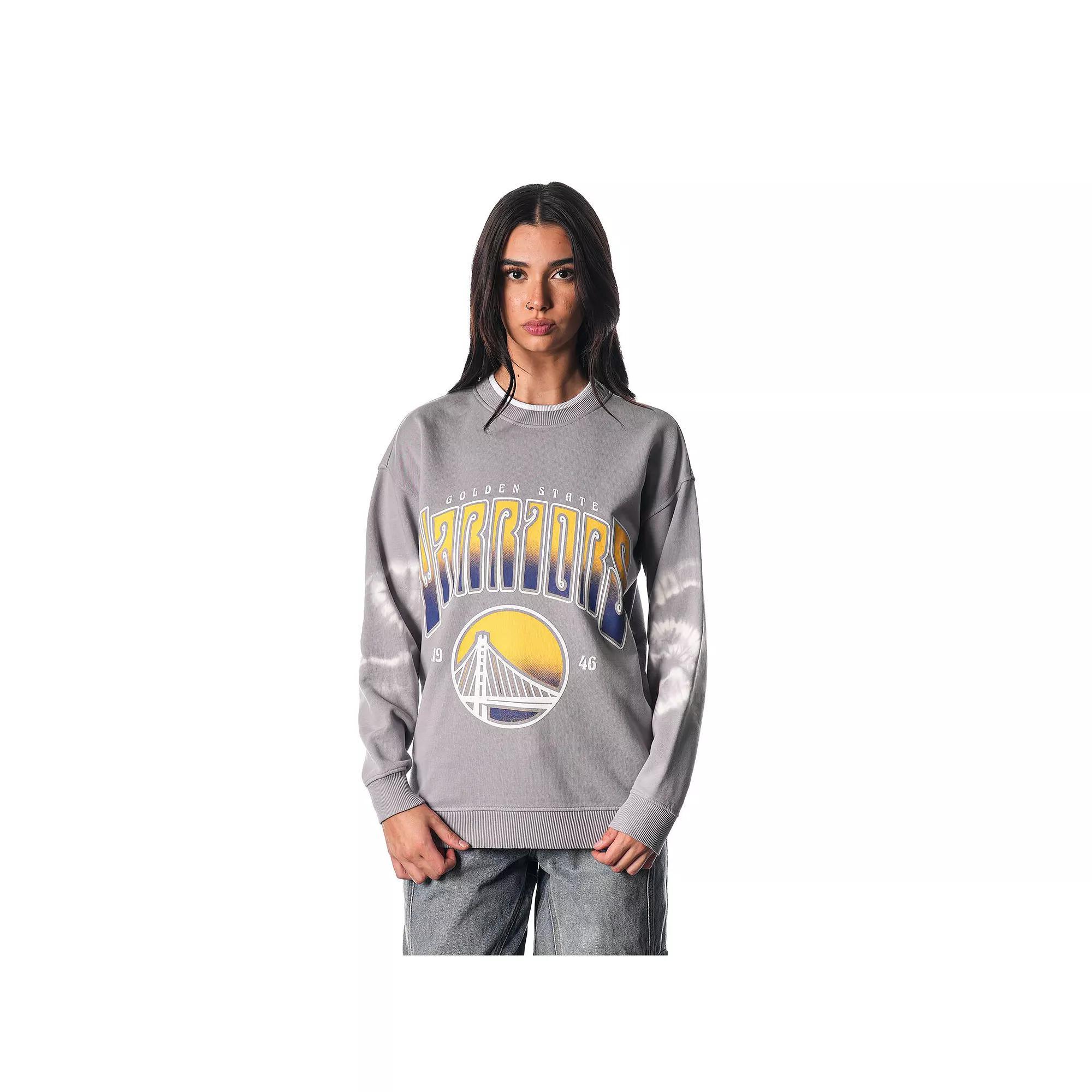 Women's The Wild Collective Heather Gray Golden State Warriors Bleached Tie-Dye Pullover Sweatshirt, Size: Medium, Grey Product Image
