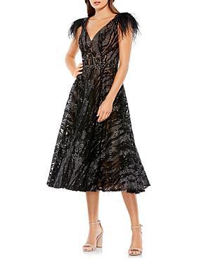 Mac Duggal Embellished Feather Sleeve A Line Dress Product Image