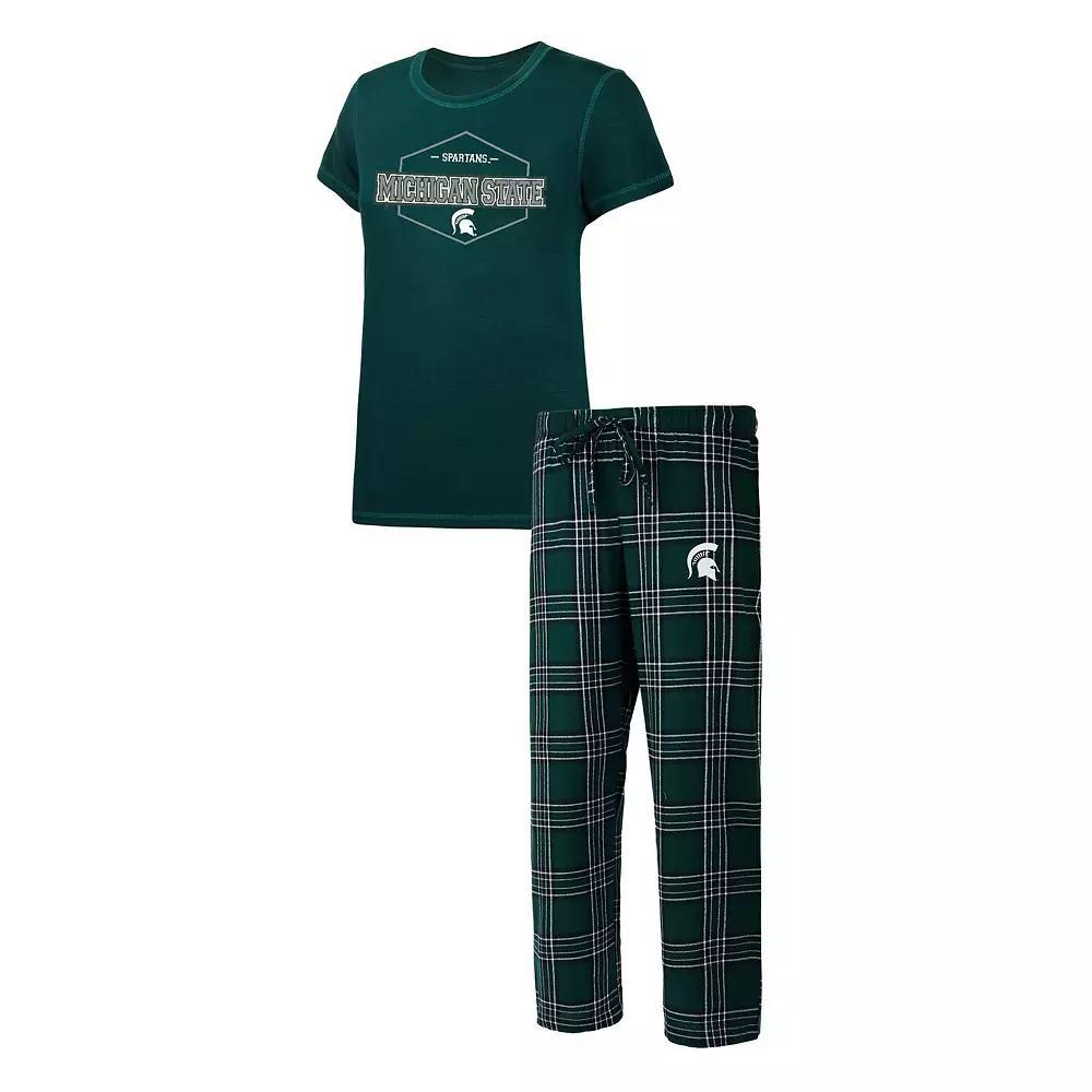 Women's Concepts Sport Green/Black Michigan State Spartans Badge T-Shirt & Flannel Pants Sleep Set, Size: 2XL Product Image