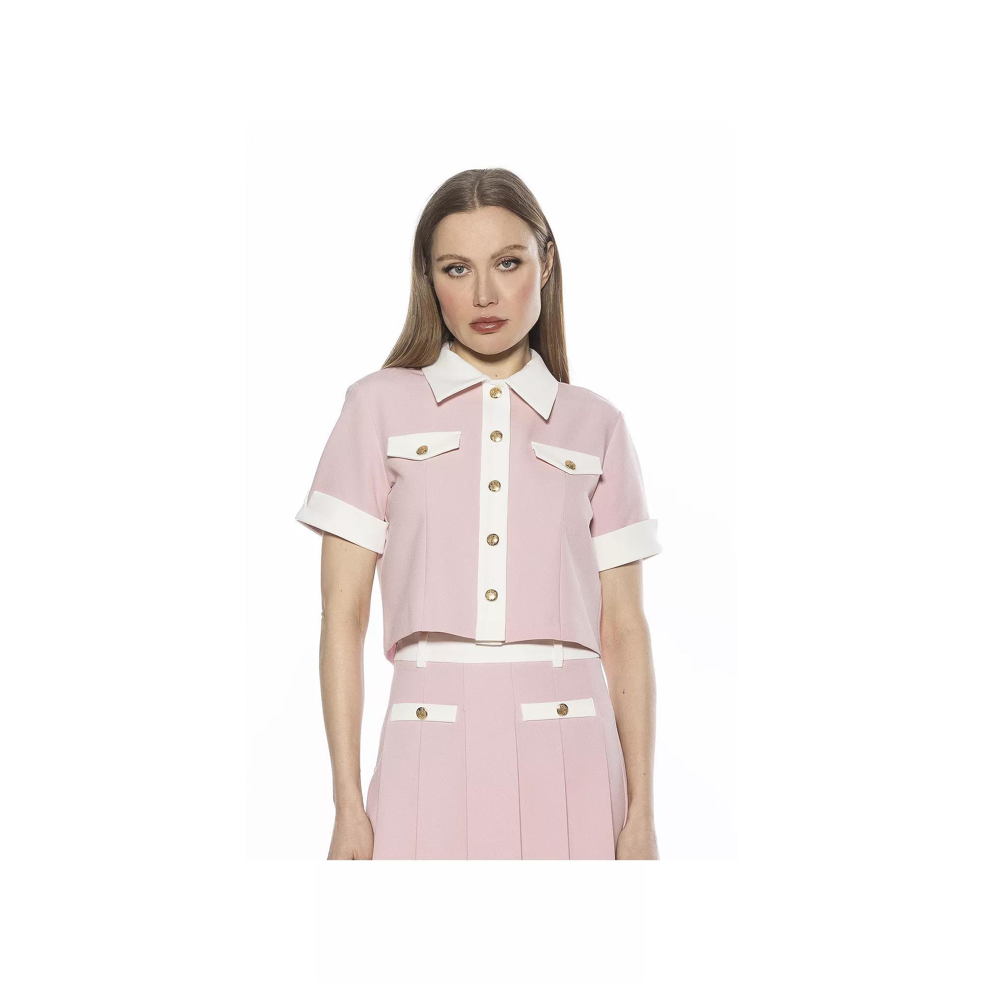Women's ALEXIA ADMOR Emery Short Sleeve Collared Button Down Top, Size: 10, Ivory Product Image