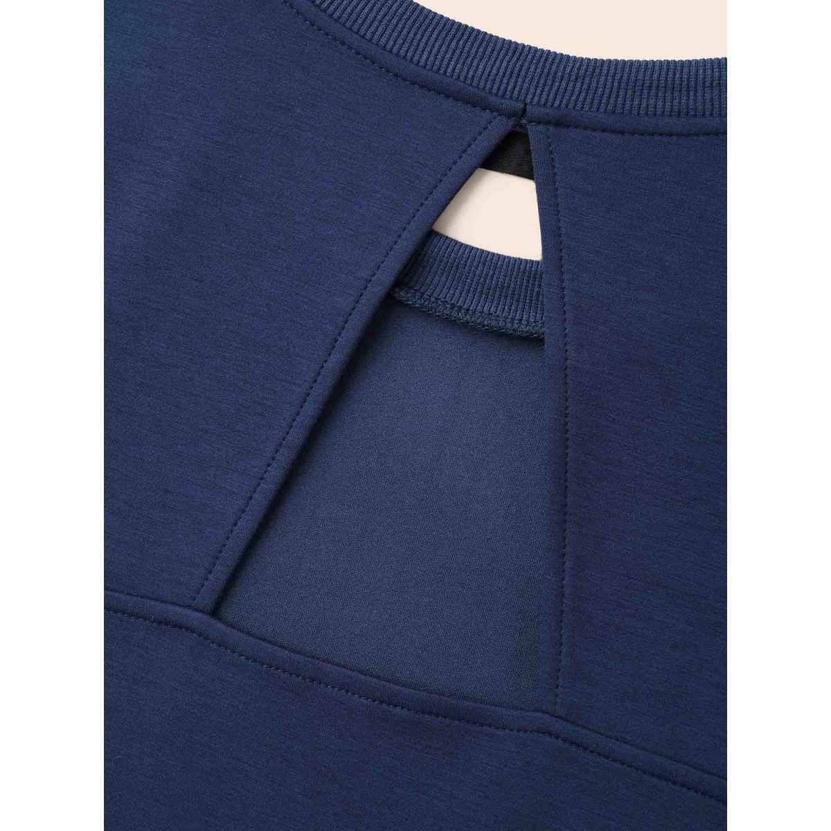 Plus Size Supersoft Essentials Cut Out Sweatshirt Women Navy Casual Patchwork Round Neck Everyday Sweatshirts BloomChic 18-20/2X Product Image