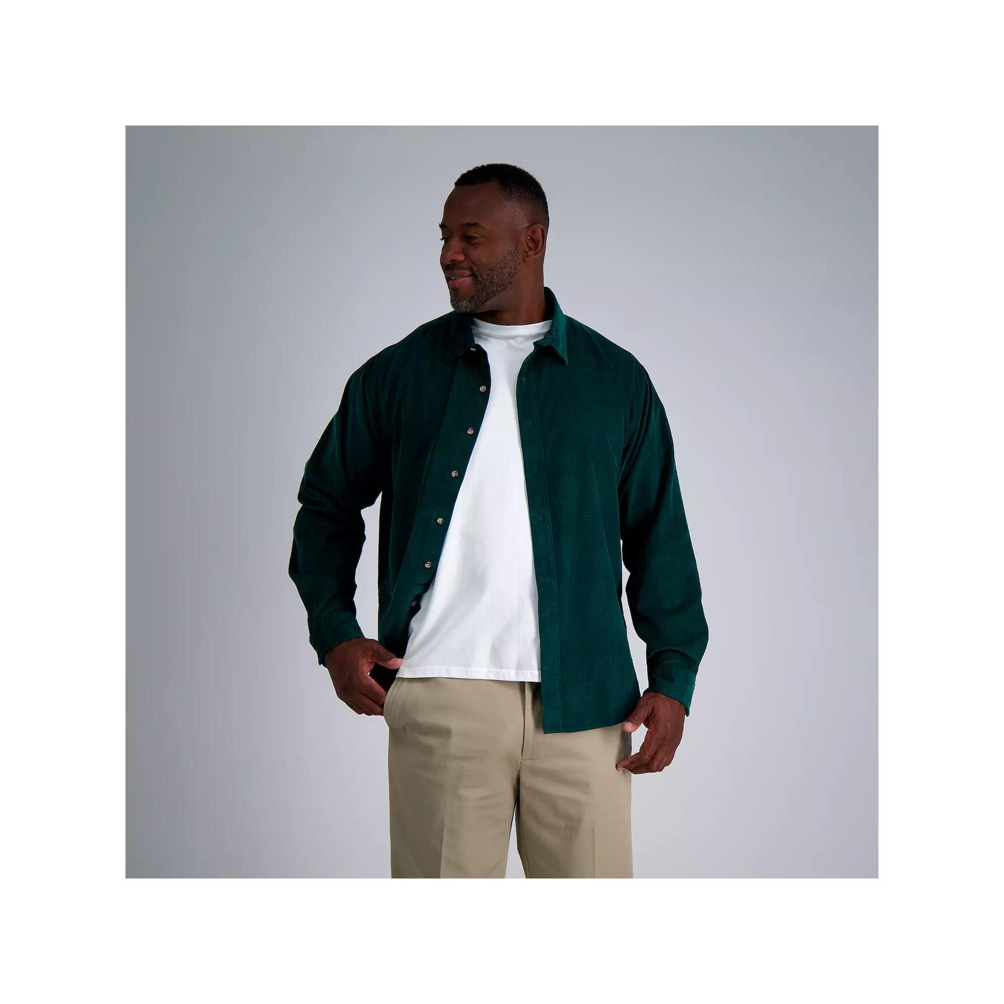 Big & Tall Haggar Long Sleeve Casual Cotton Corduroy Shirt, Mens Green Green Product Image