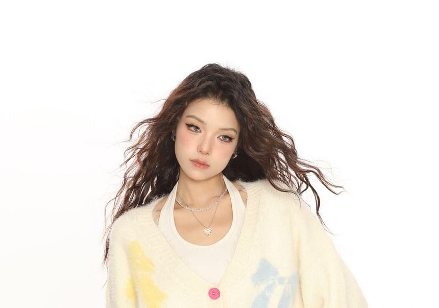 V-Neck Bow Detail Overszied Cardigan Product Image
