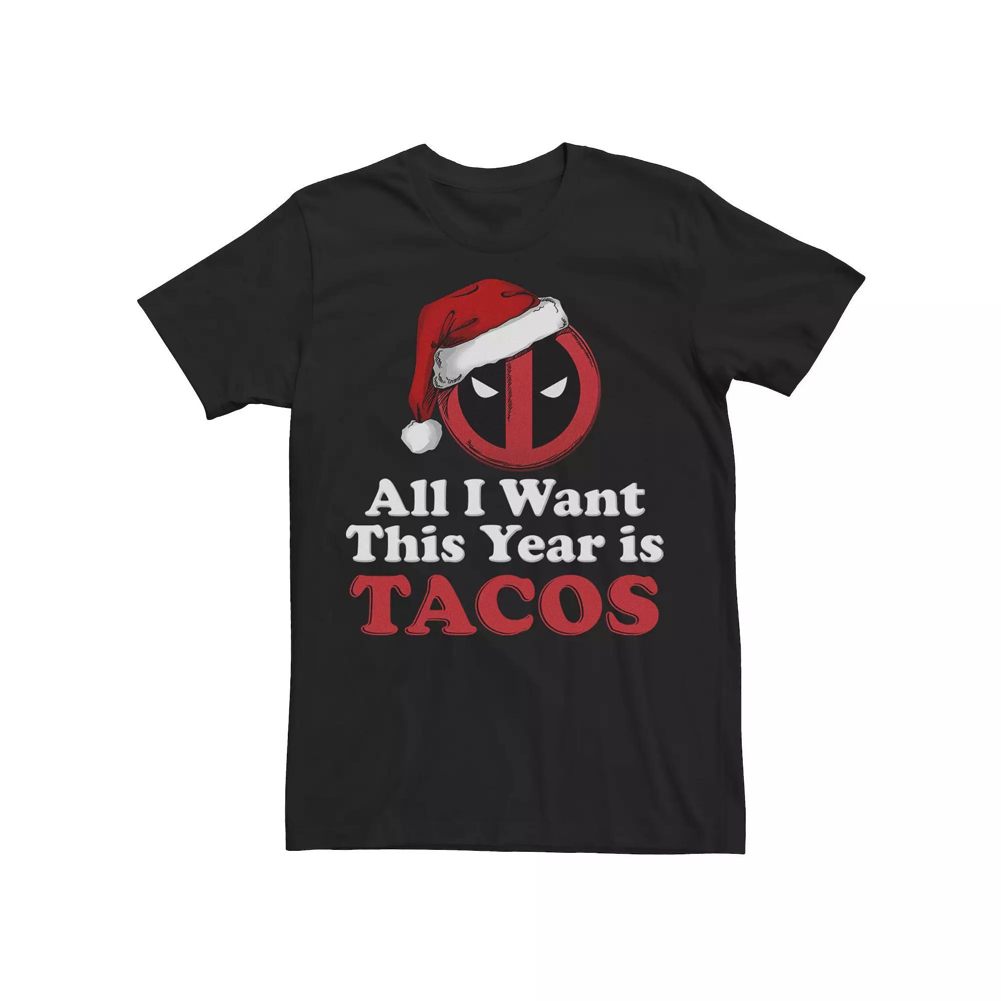 Men's Marvel Deadpool I Want Tacos For Christmas Tee, Size: 3XL, Black Product Image
