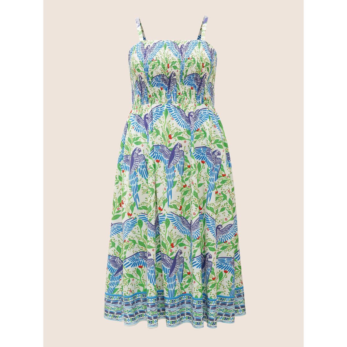 Plus Size Animal Print Shirred Pocket Cami Dress Blue Women Resort Shirred Non Sleeveless Curvy BloomChic 28/5X Product Image