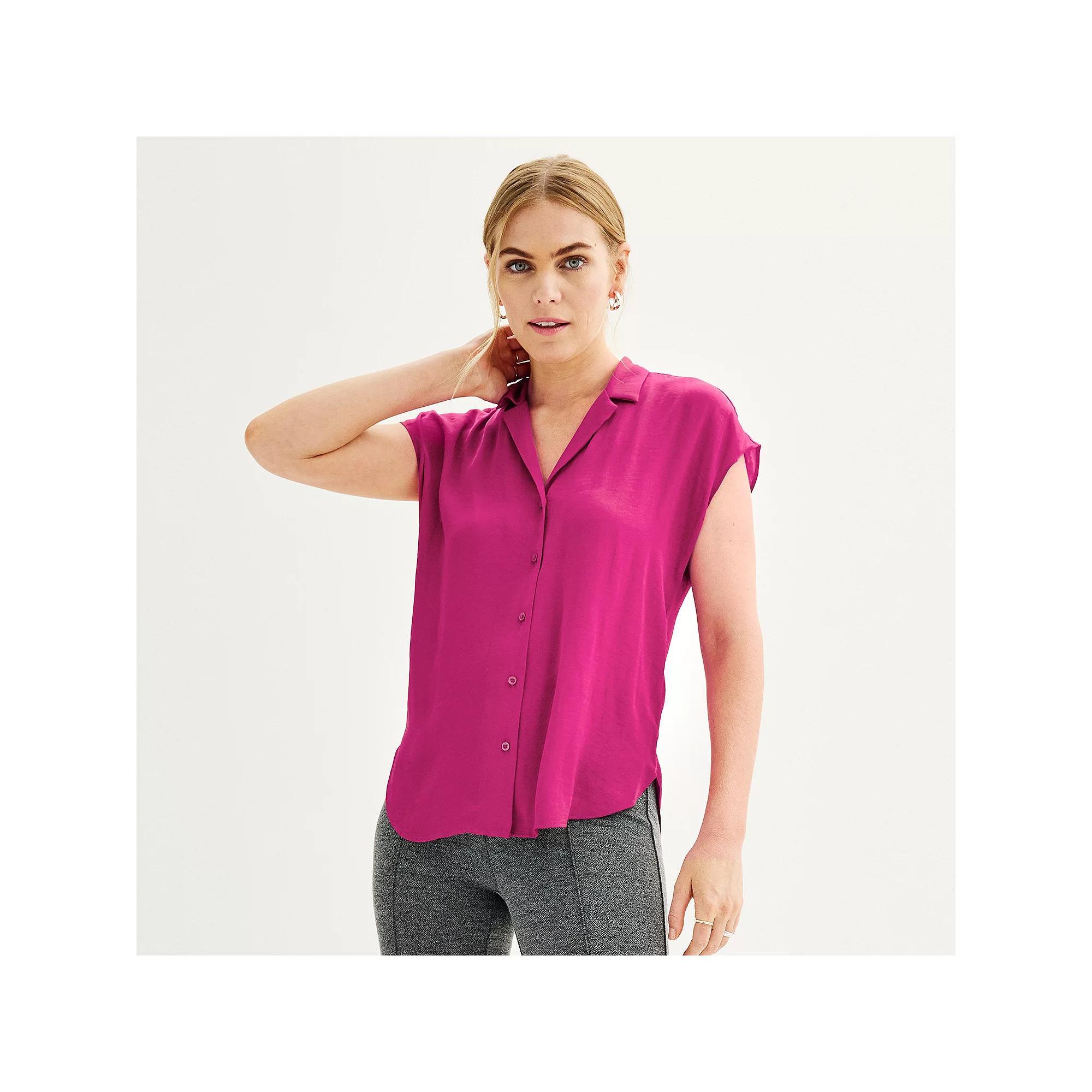 Women's Nine West Short Sleeve Easy Lapel Shirt, Size: Medium, Daisy Dew Product Image