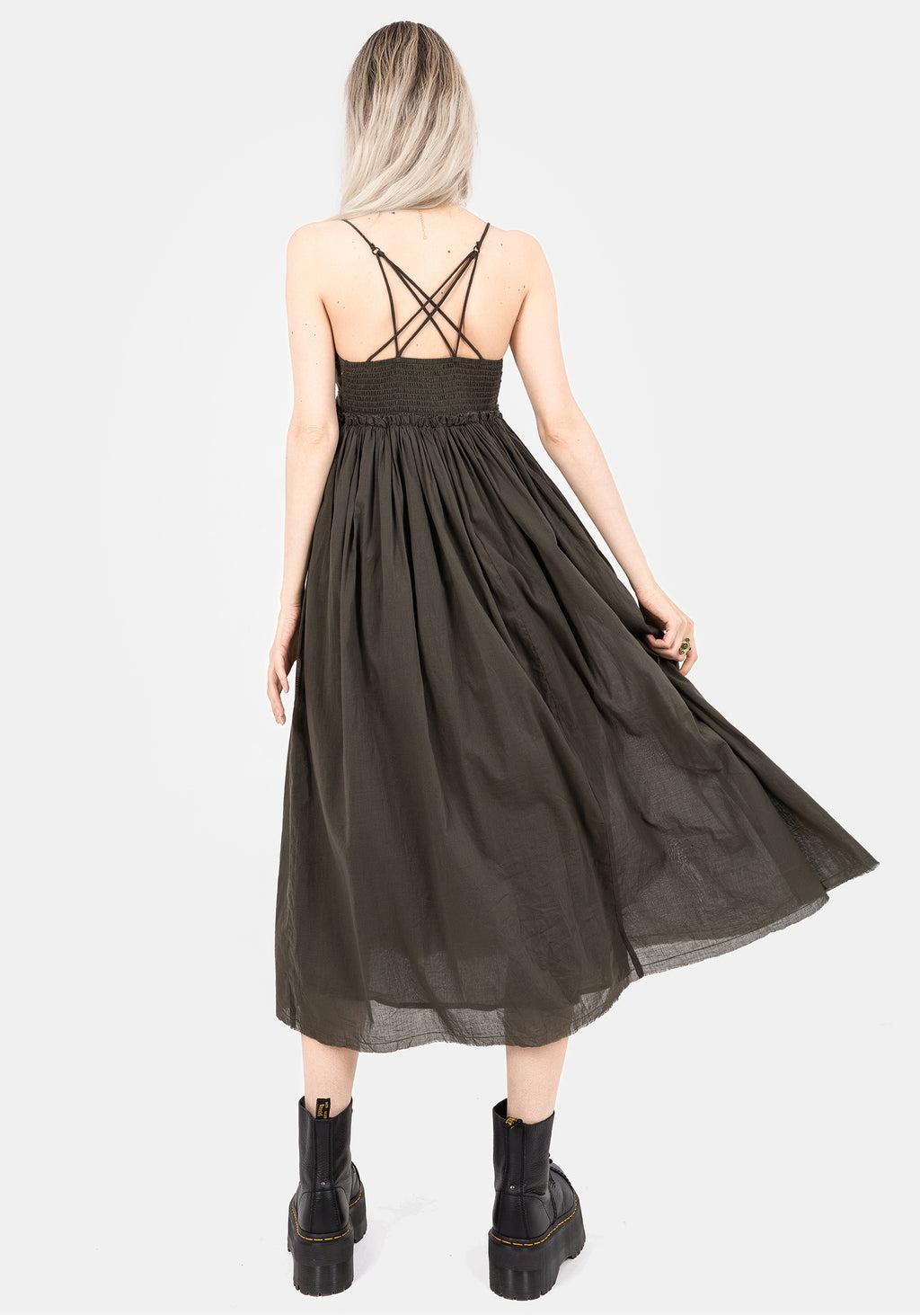 Thyme Cotton Plunge Neck Cami Midi Dress Product Image