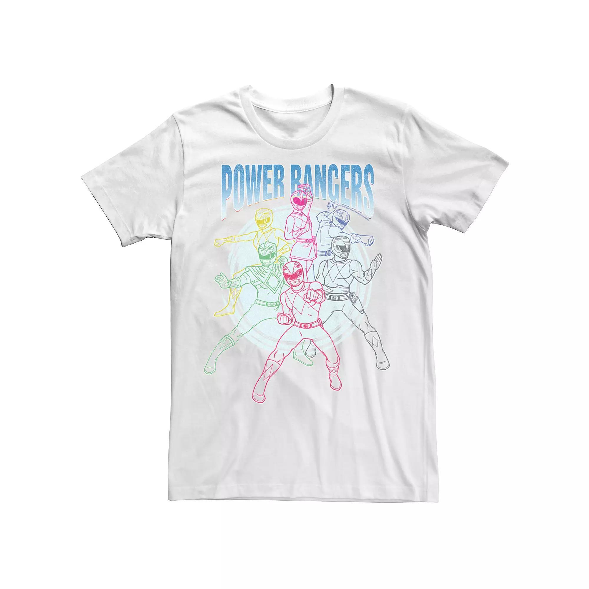 Men's Power Rangers Group Shot Line Art Portrait Tee, Size: XXL, White Product Image
