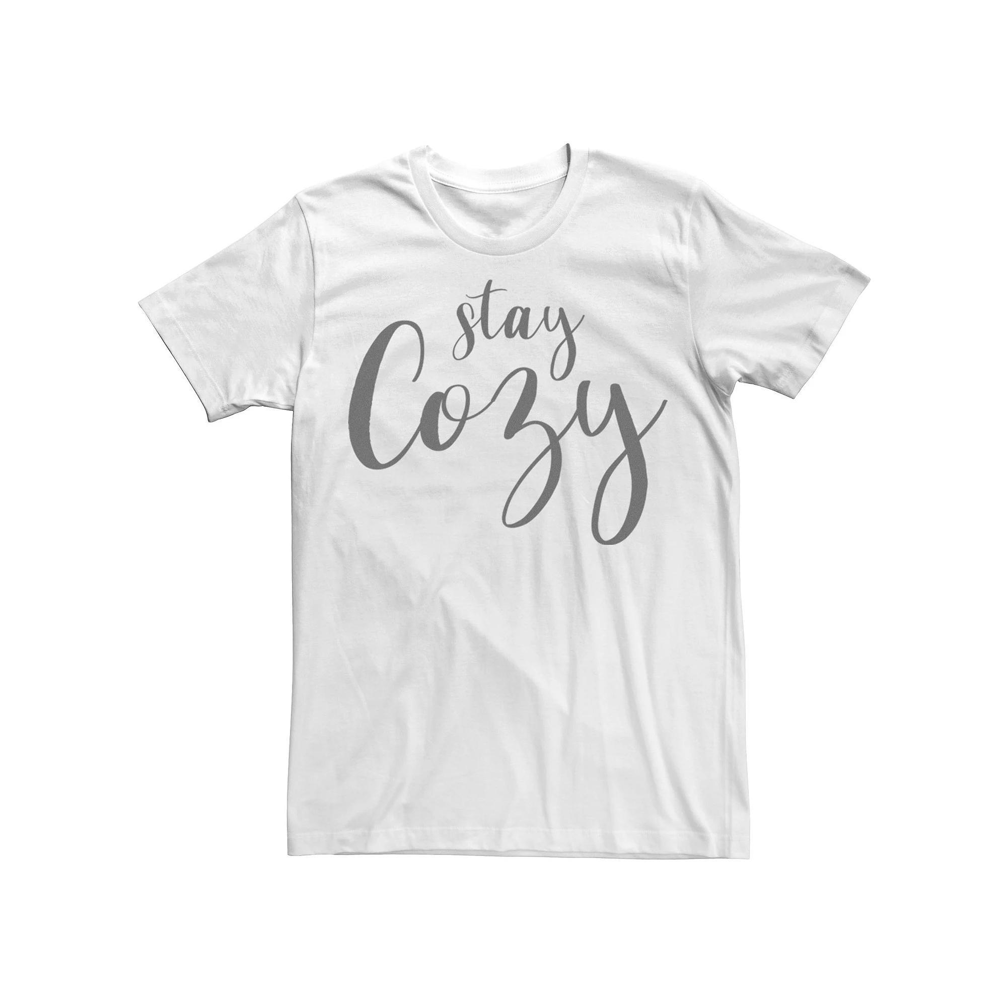Men's Trendy Stay Cozy Script Tee, Size: Large, White Product Image
