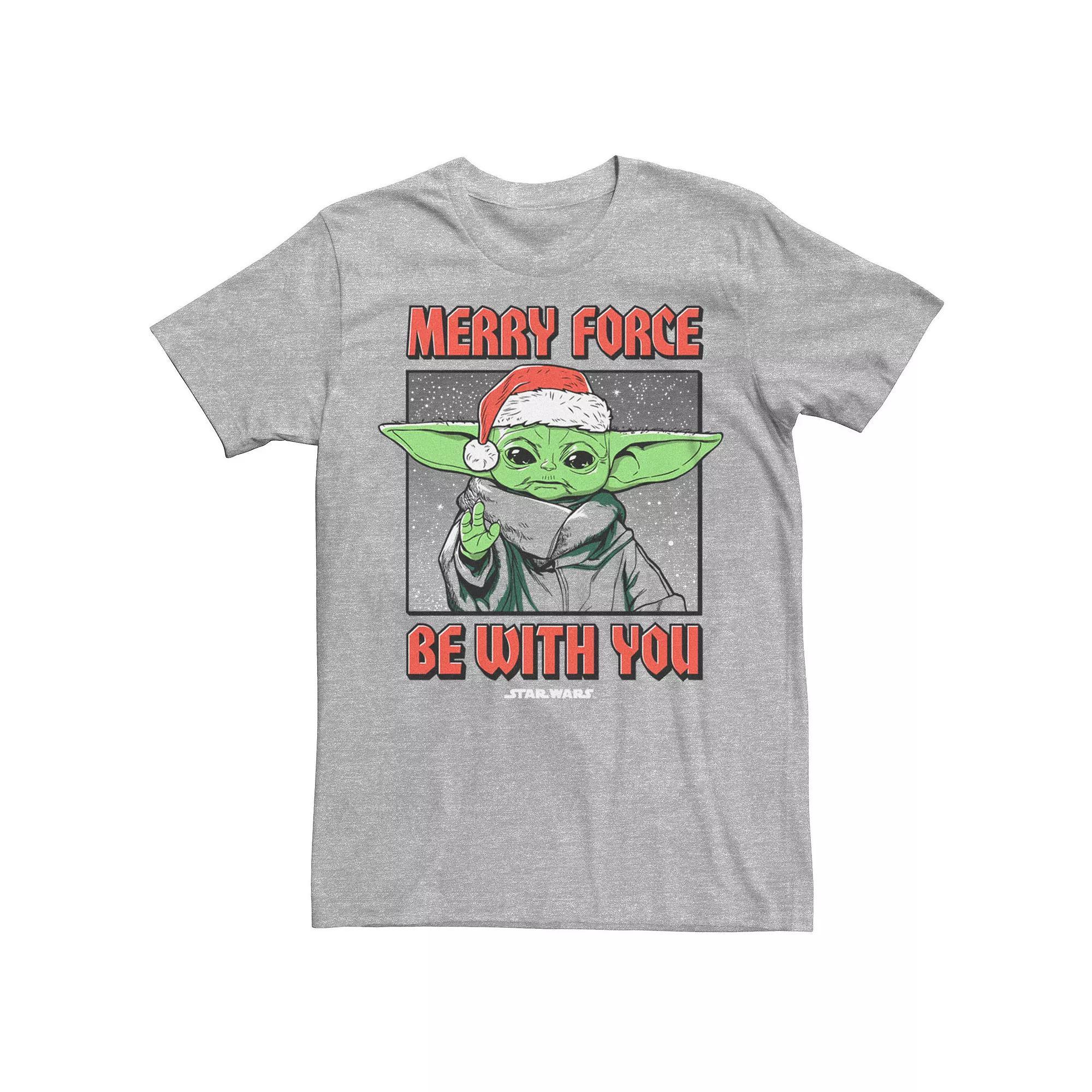 Men's The Mandalorian Grogu Merry Force Be With You Graphic Tee, Size: XXL, Athletic Grey Product Image