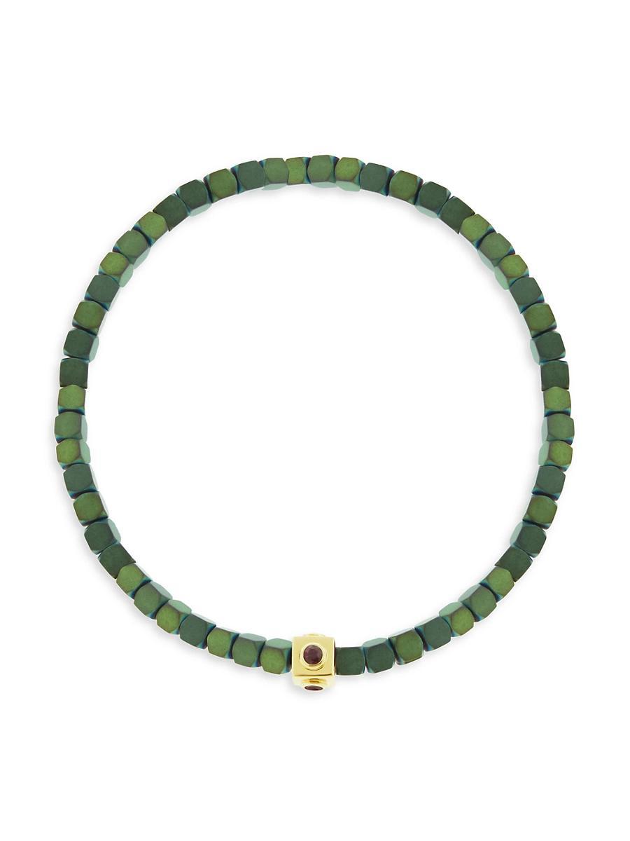 Mens Eye Of The Idol 14K Yellow Gold Sapphire-Accented Hematite Bead Bracelet Product Image