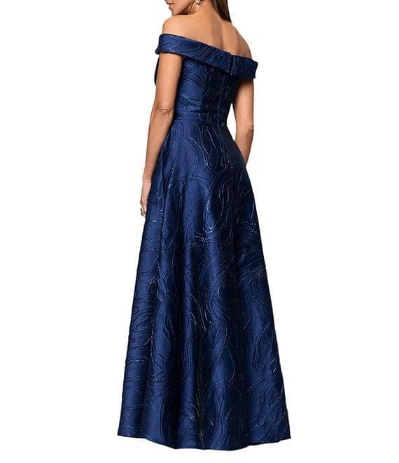 Xscape Metallic Printed Off-The-Shoulder Jacquard Gown Product Image