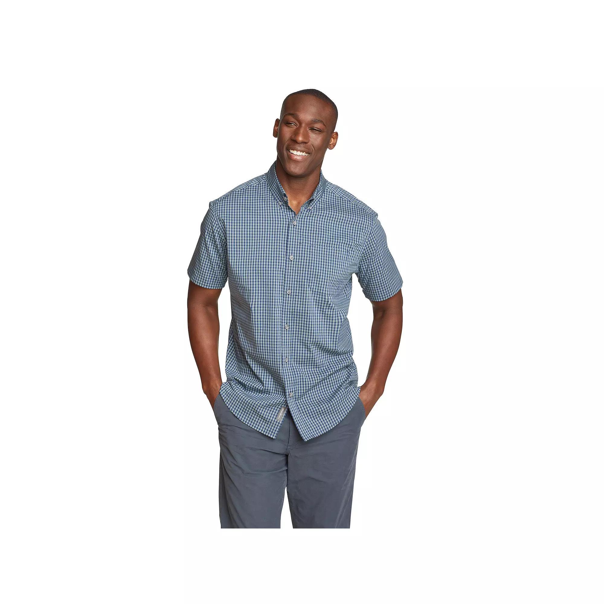 Men's Eddie Bauer UPF 50 Voyager Short Sleeve Button-Down Shirt, Size: Small, Dusted Blue Product Image